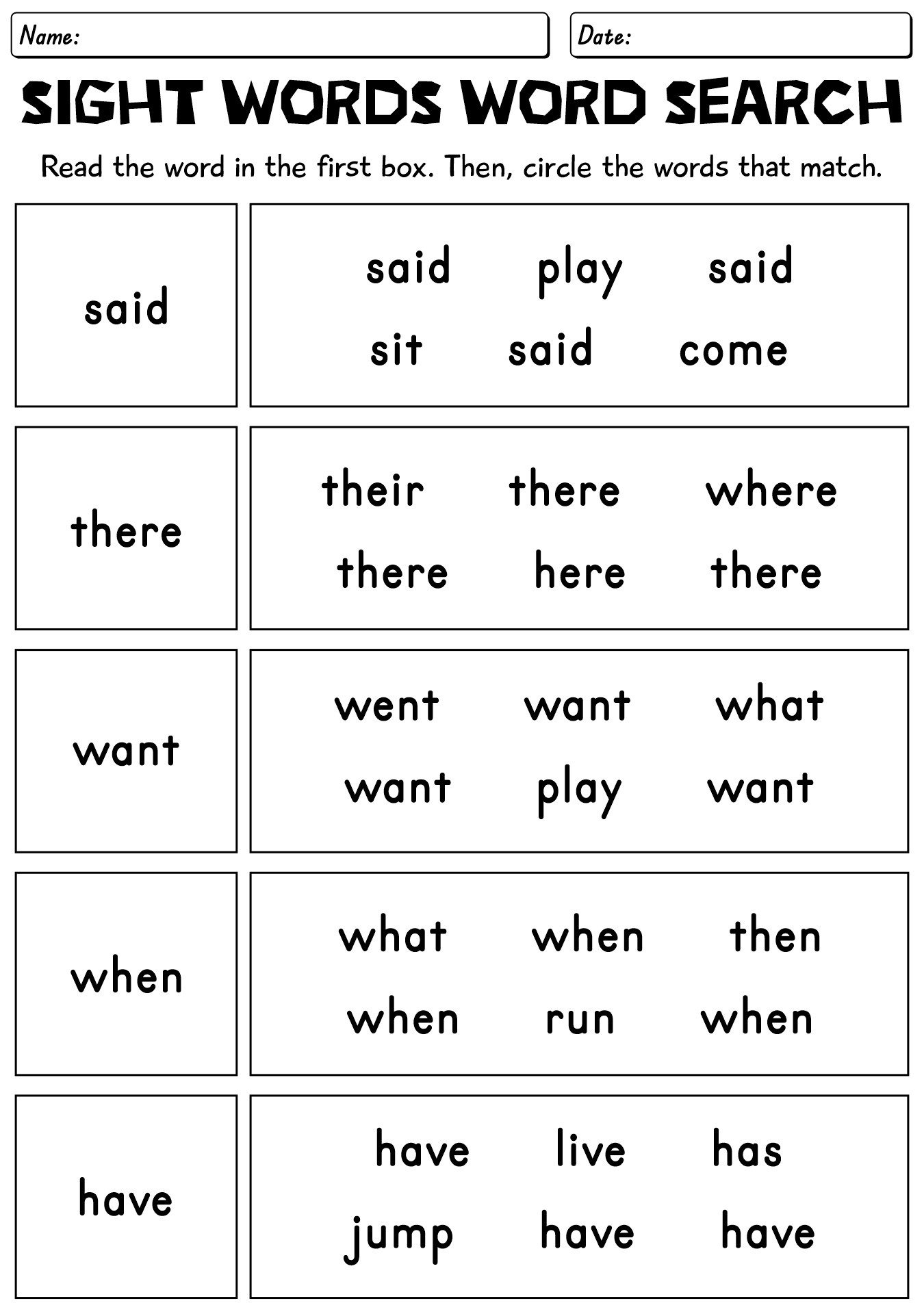 Sight Words Reading Worksheets For 1st Grade