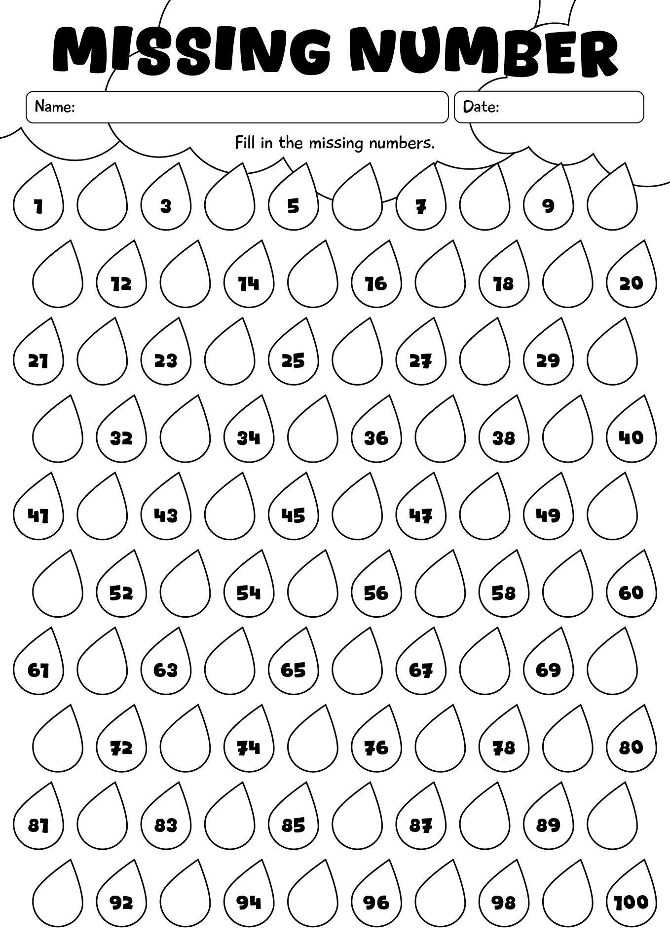 1 To 100 Fill In The Missing Number Worksheet