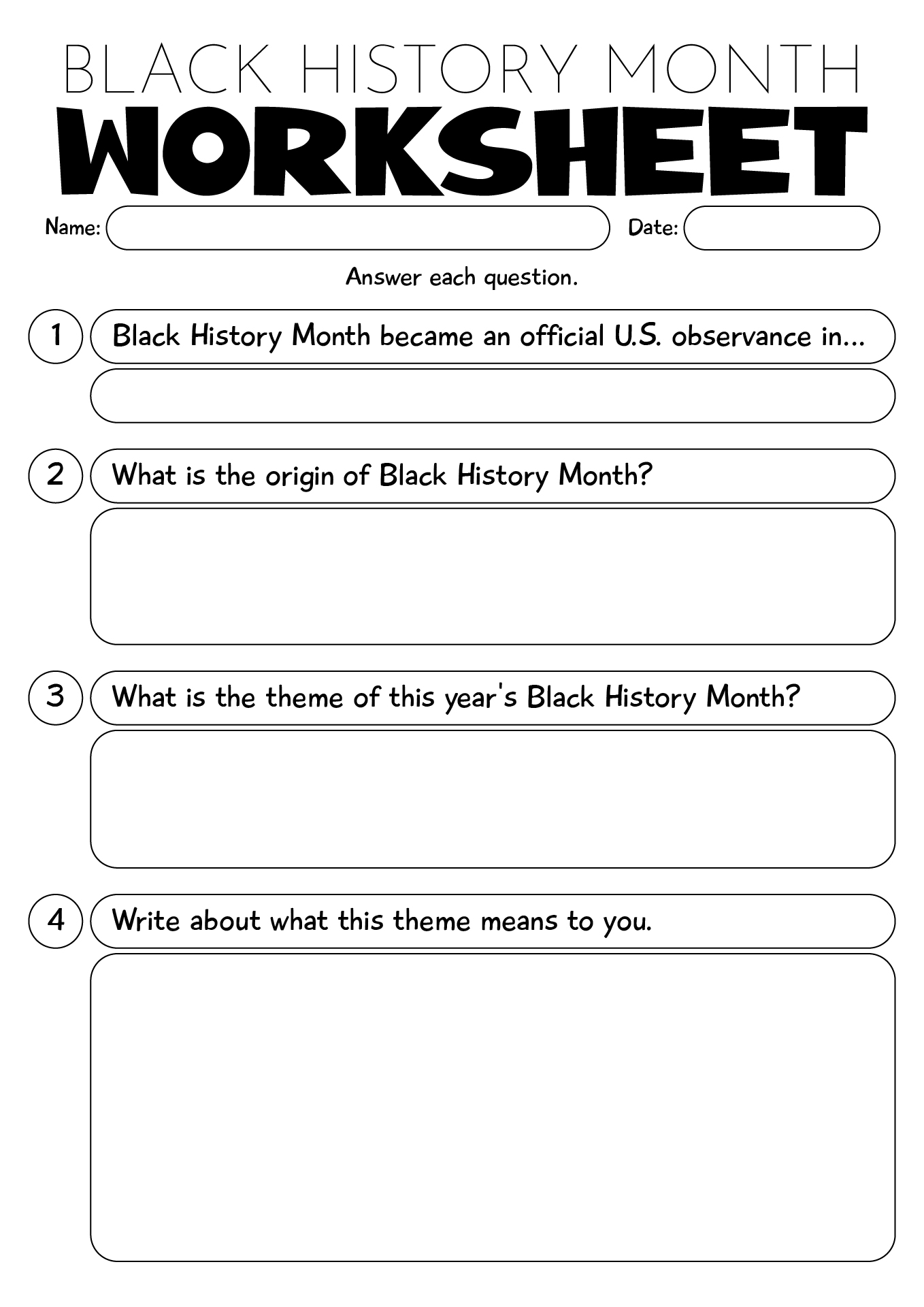 2nd Grade Black History Month Worksheet