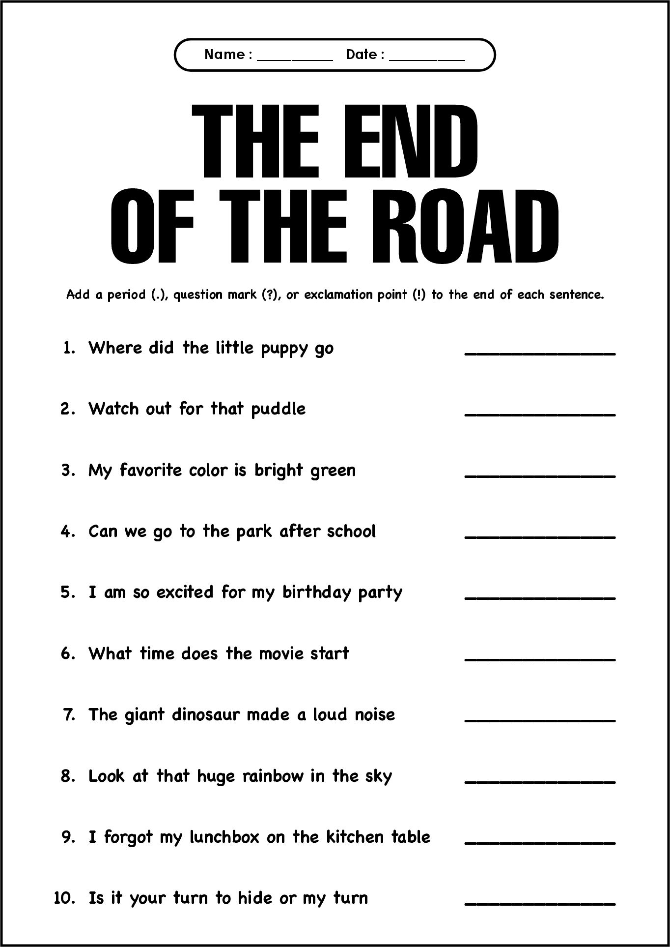2nd Grade English Punctuation Practice Worksheets Printable