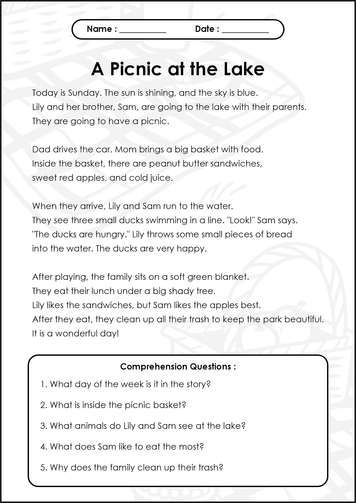 2nd Grade Reading Comprehension Worksheets Printable