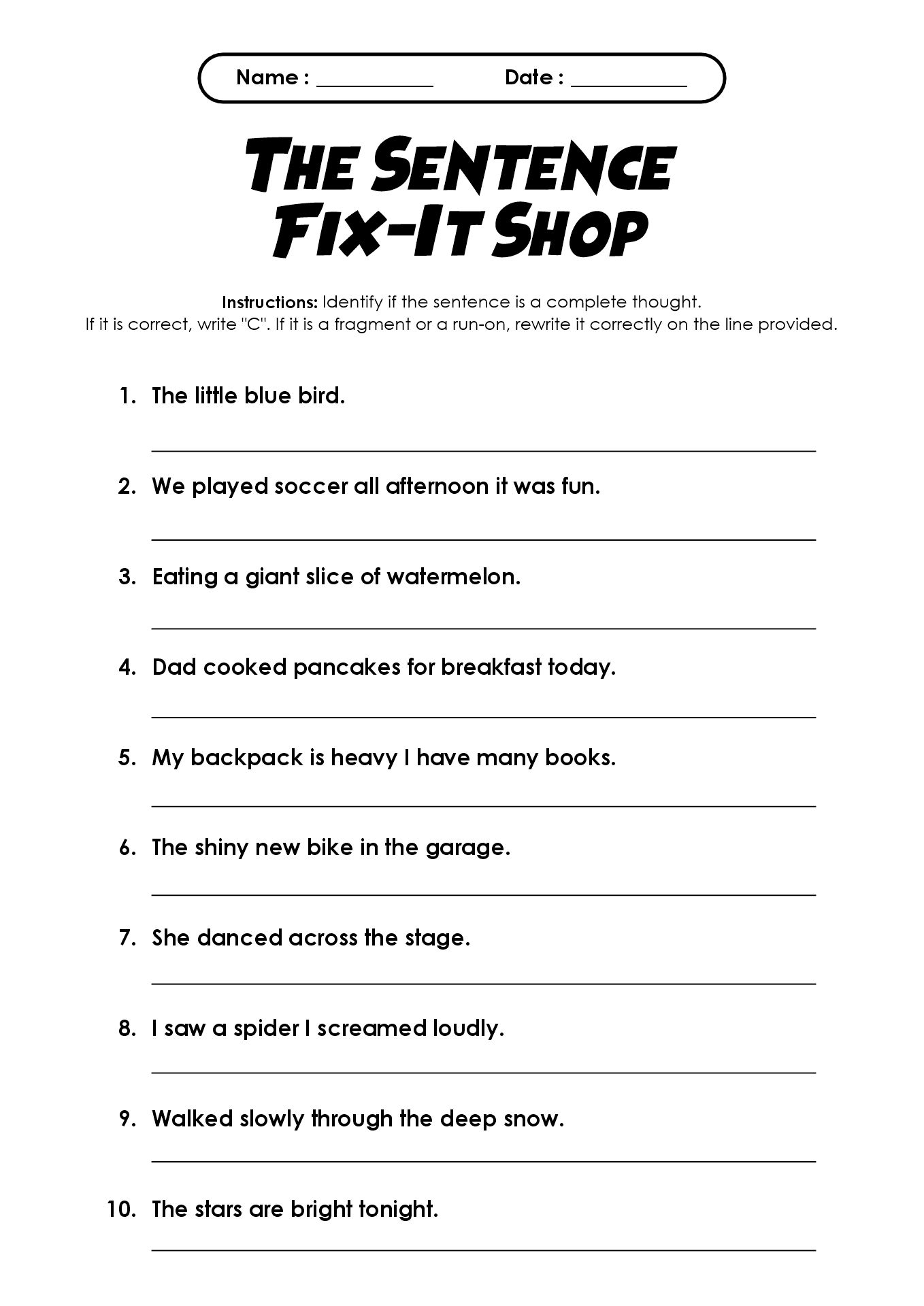 2nd Grade Sentence Structure Worksheets Printable