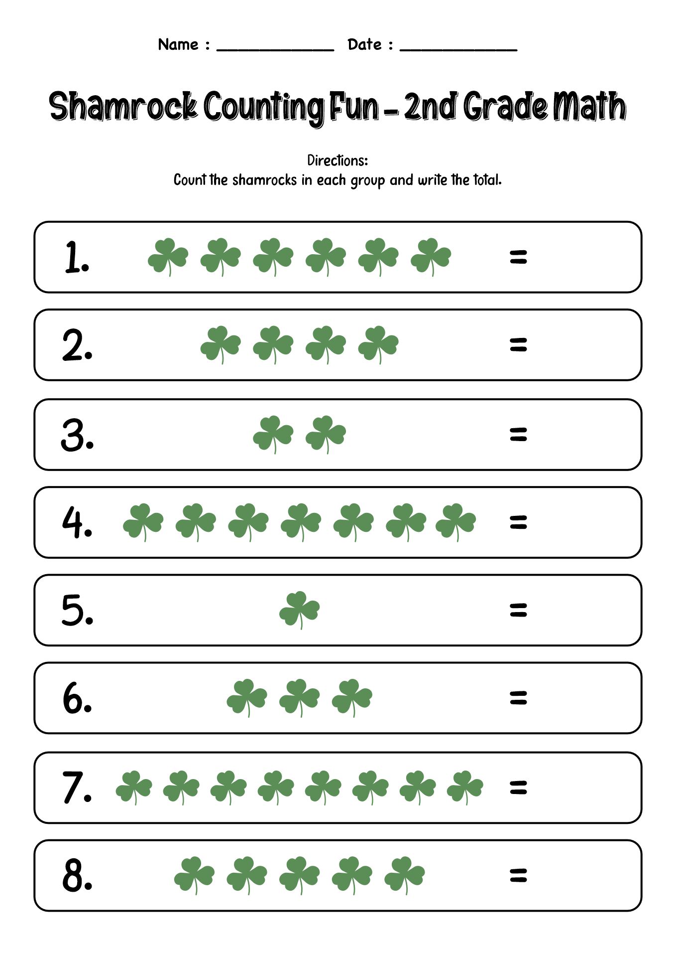 2nd Grade Shamrock Counting Exercises