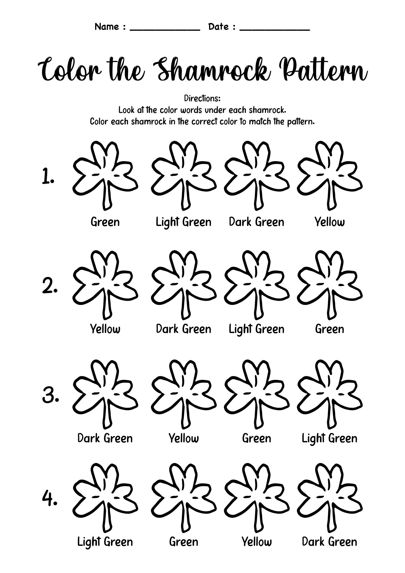 2nd Grade Shamrock Pattern Worksheets