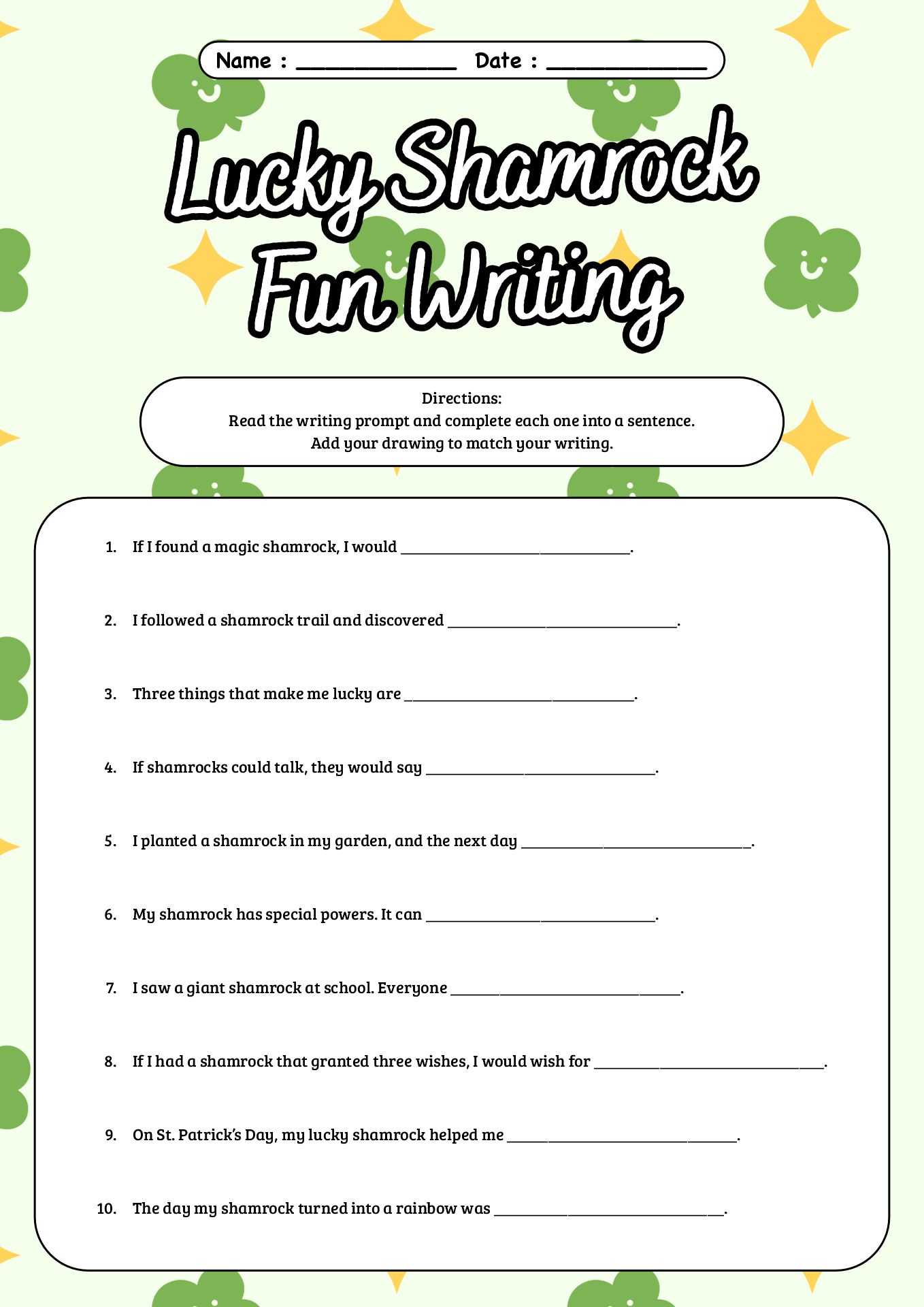 2nd Grade Shamrock Themed Writing Prompts
