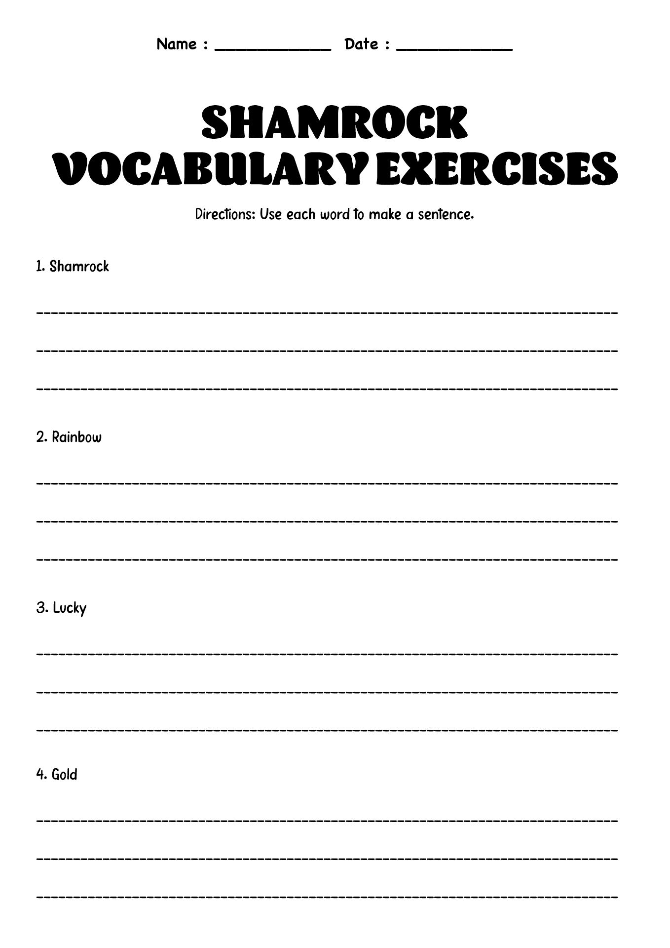 2nd Grade Shamrock Vocabulary Exercises