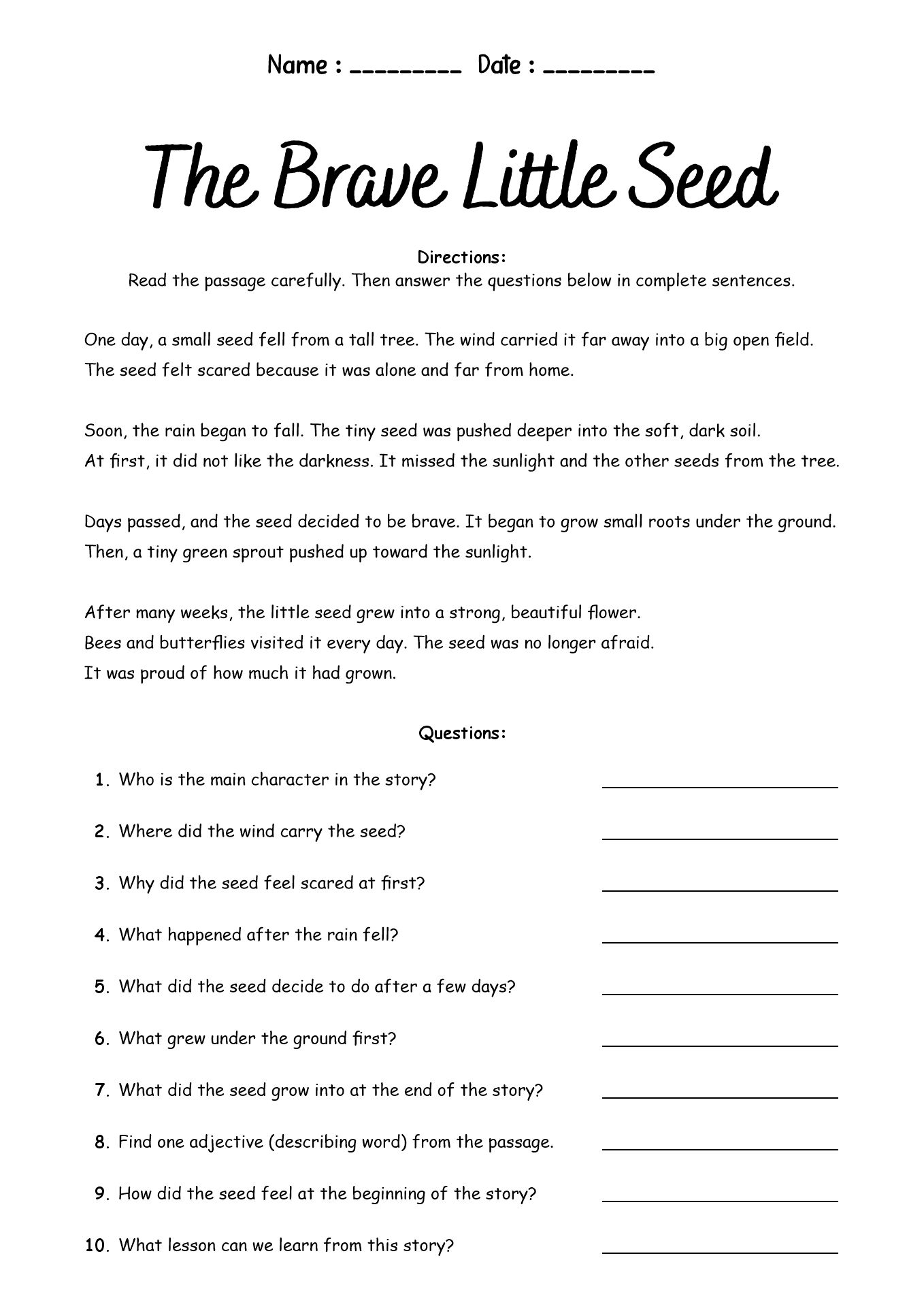 3rd Grade English Comprehension Practice Worksheets