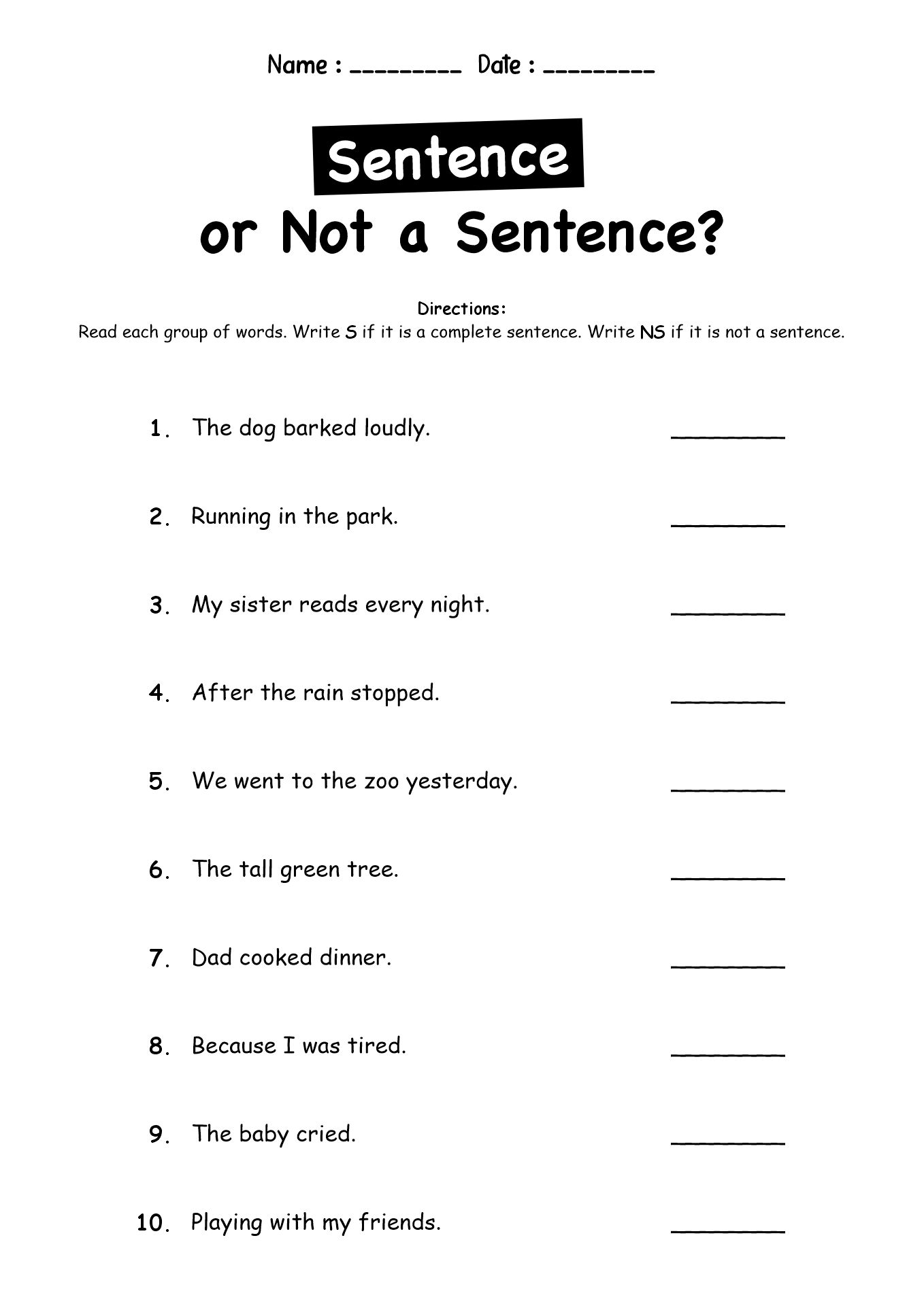 3rd Grade English Sentence Structure Worksheets