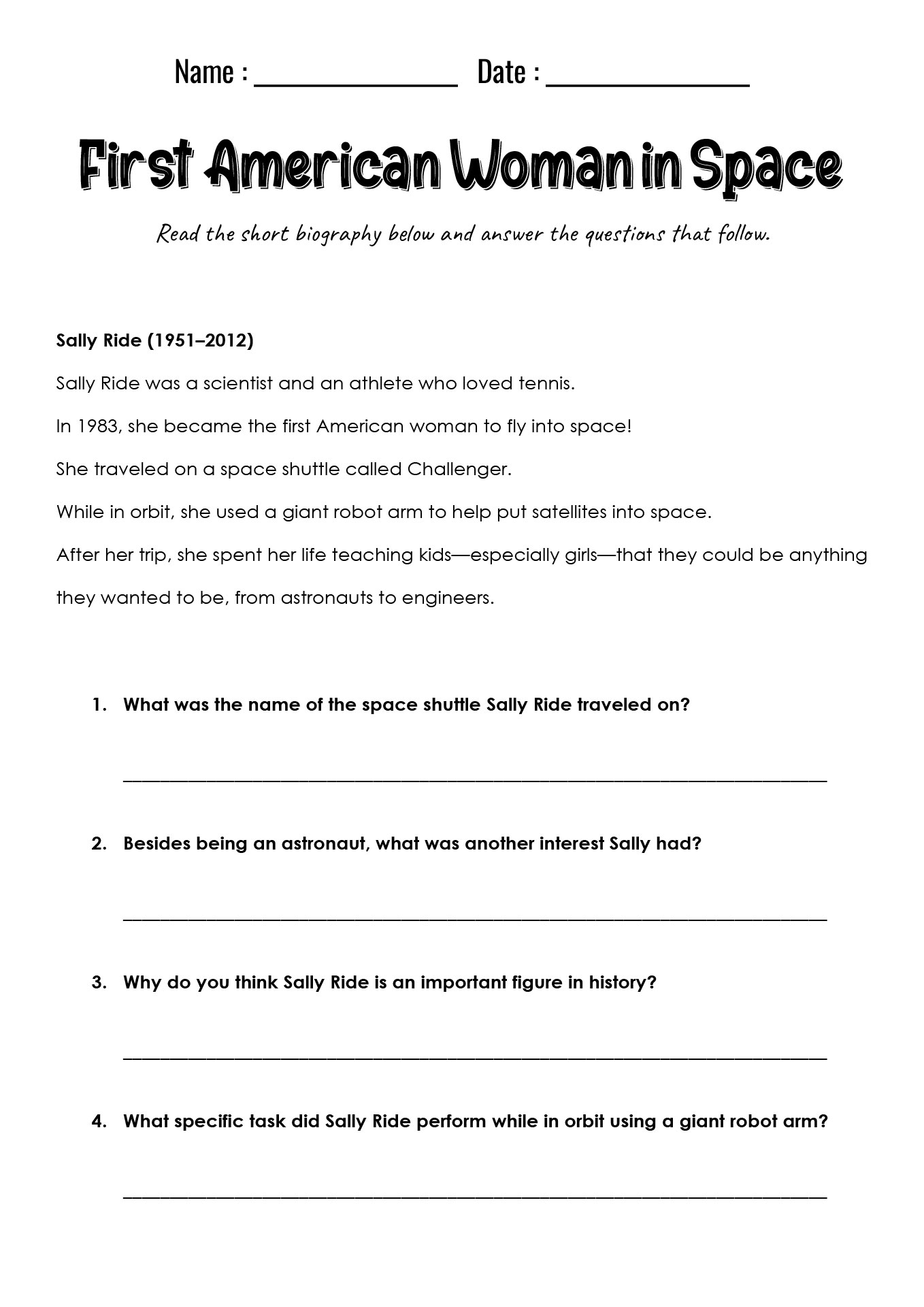 3rd Grade Womens History Month Educational Worksheet
