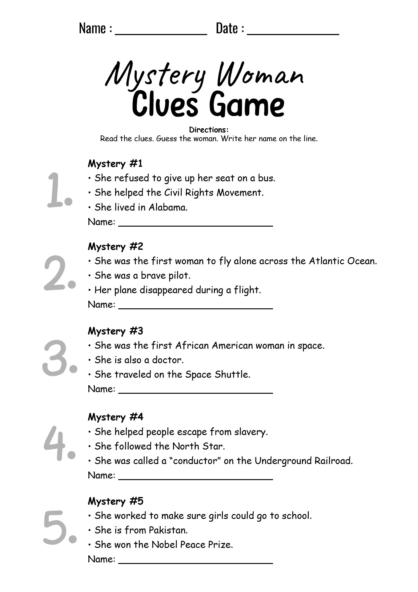 3rd Grade Womens History Month Interactive Worksheets