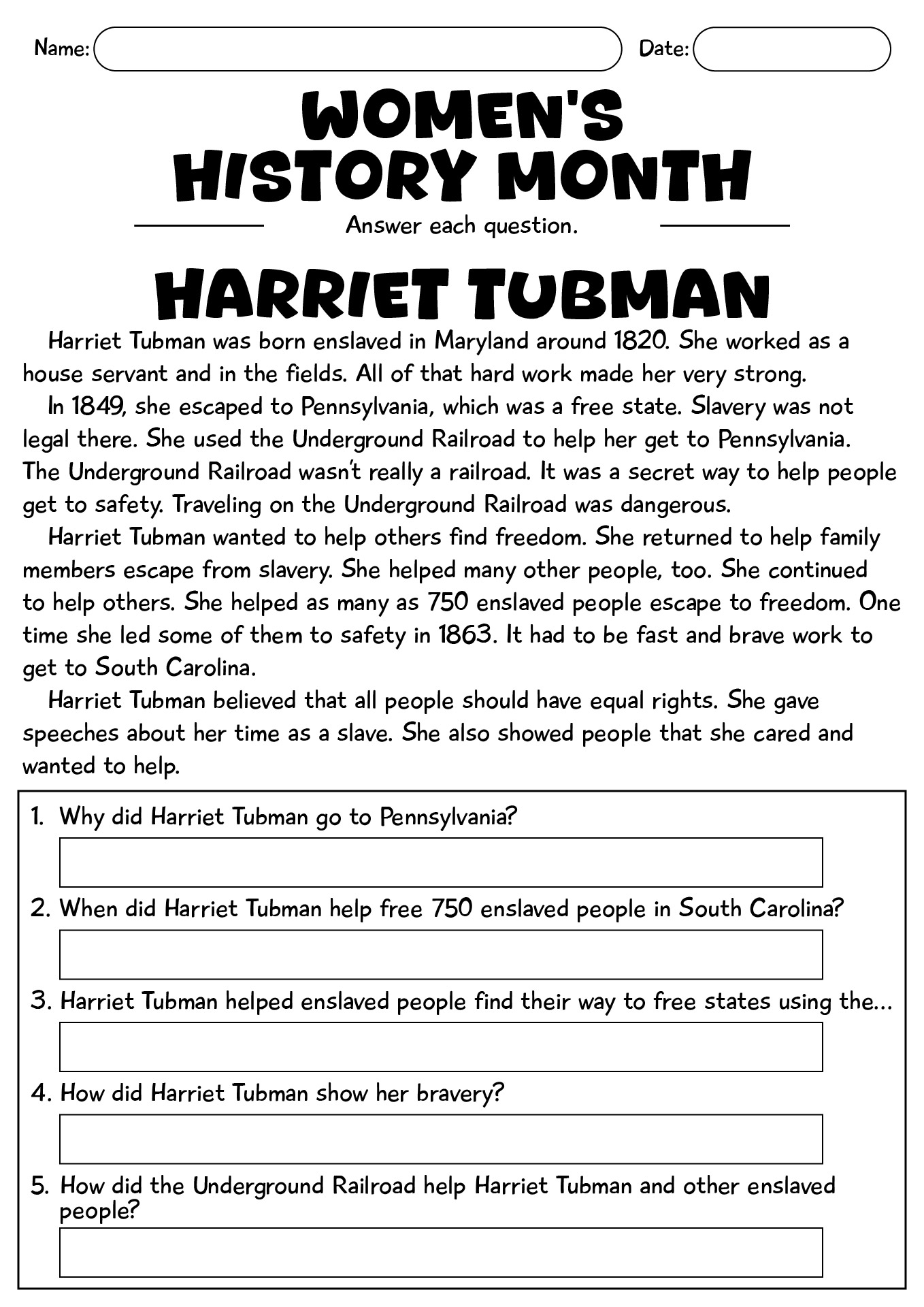 3rd Grade Womens History Month Worksheet