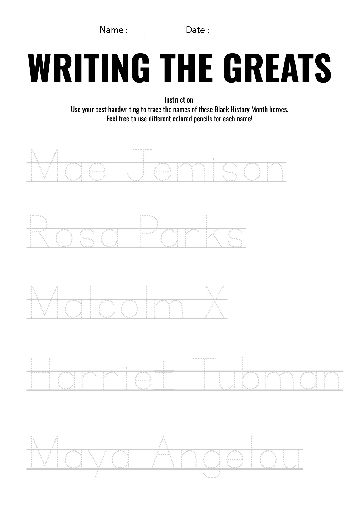 African American Women History Worksheets for Grade 2