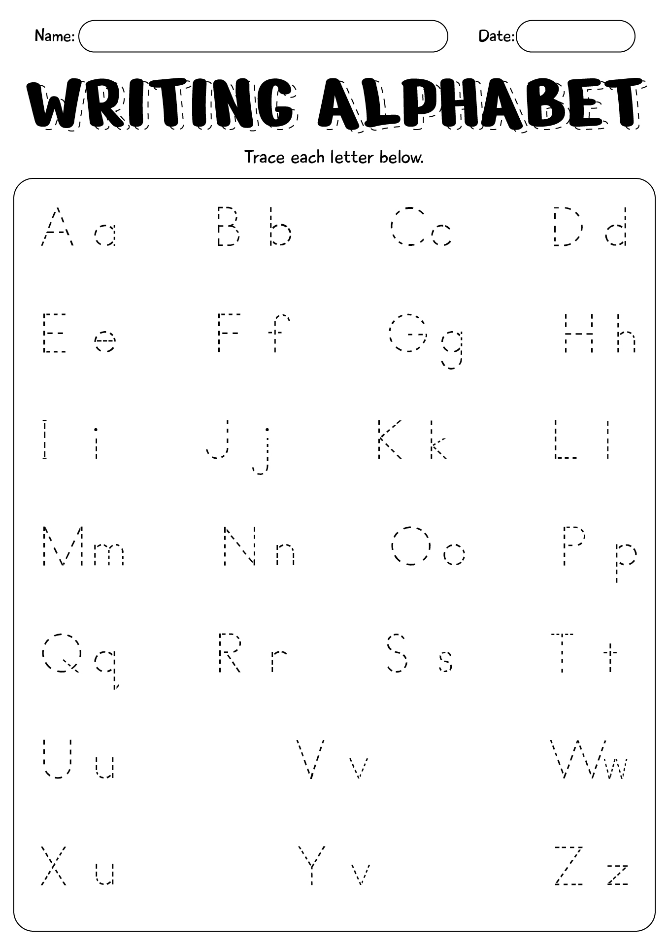 Alphabet Writing Practice Worksheets