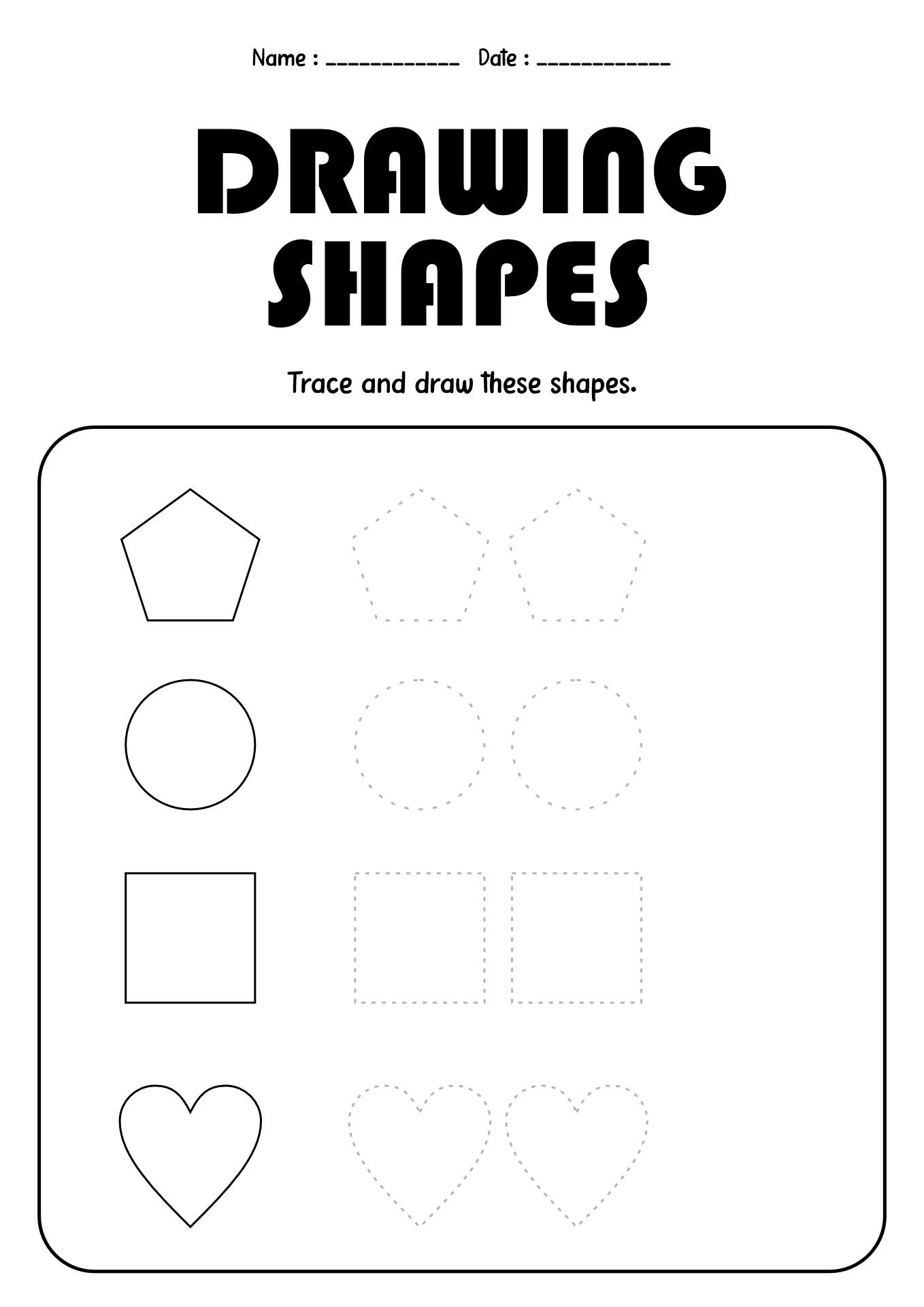 Basic Shapes Drawing Worksheets for 1st Graders