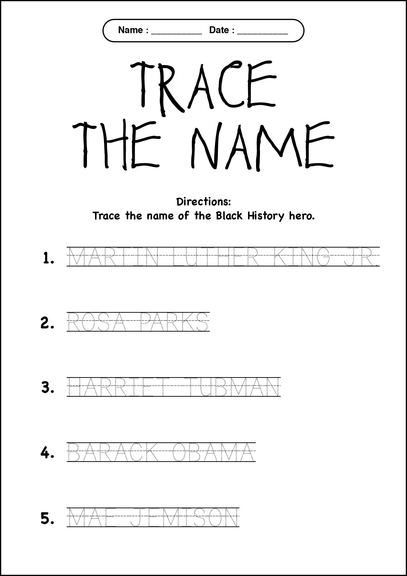 Black History Month Activity Worksheet with Historical Figures