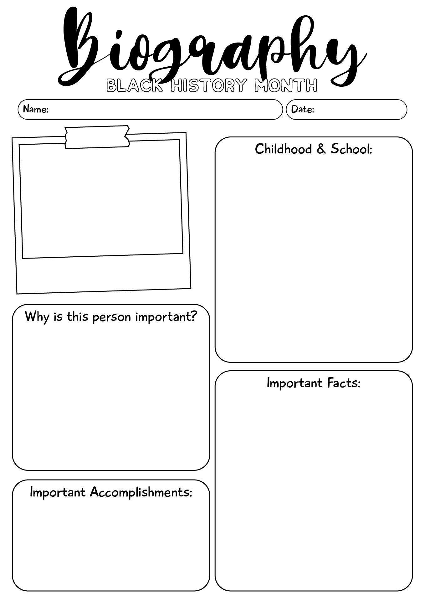 Black History Month Biography Worksheet