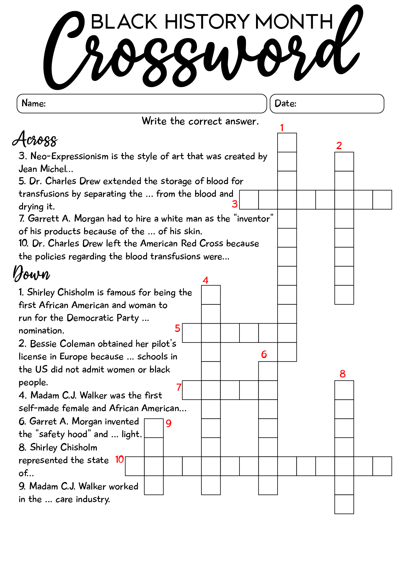 Black History Month Crossword