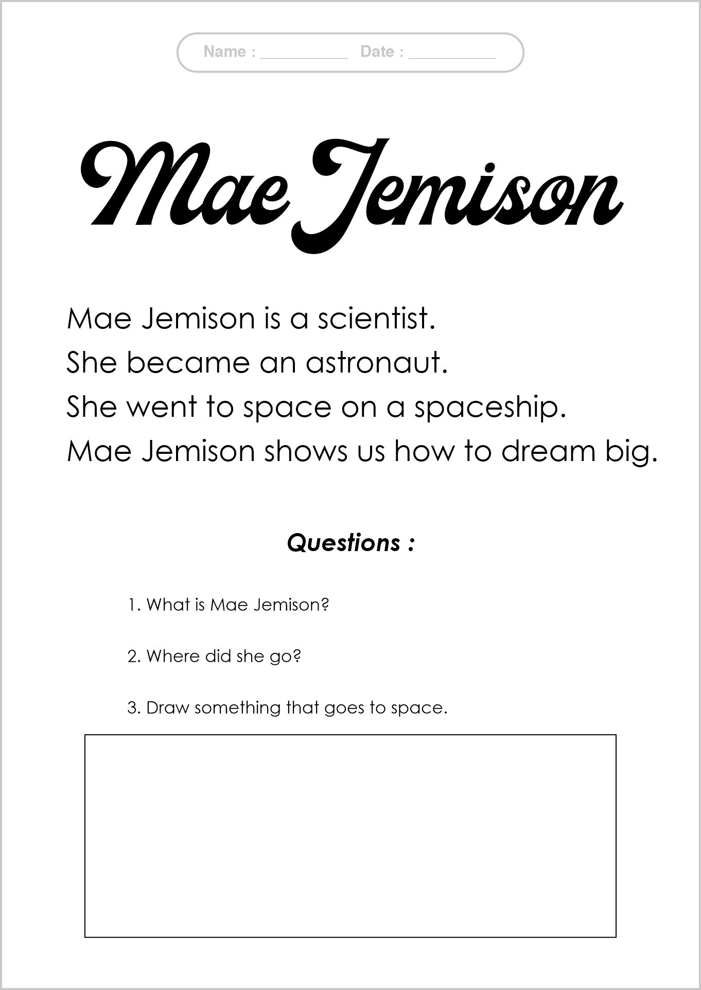 Black History Month First Grade Reading Comprehension Worksheets