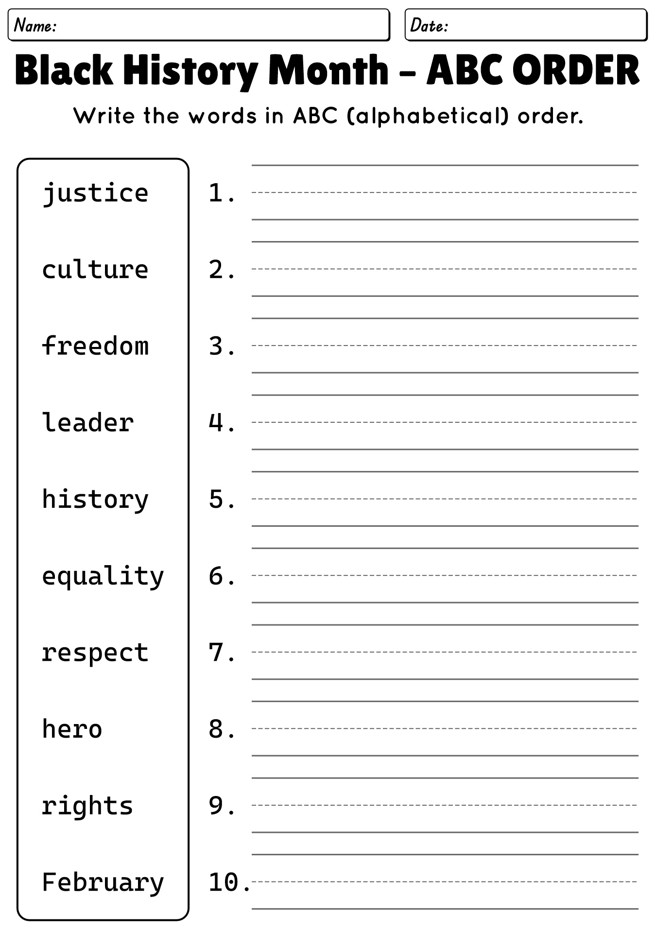 Black History Month Worksheets For 1st Grade