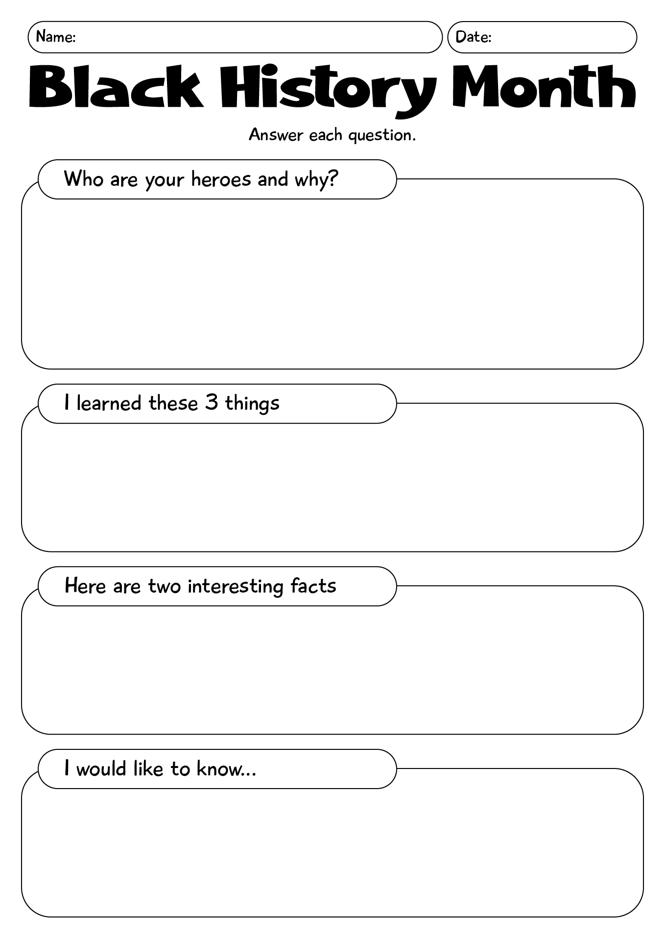 Black History Month Worksheets