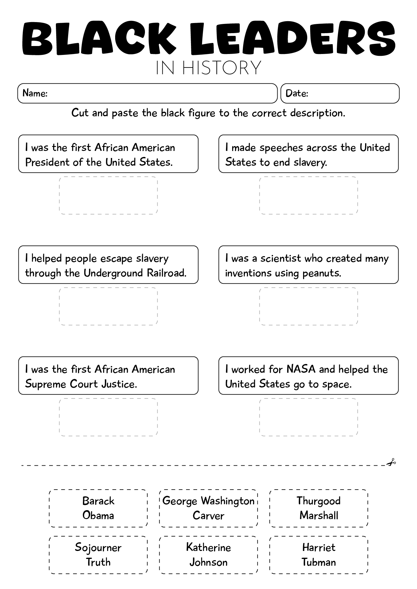 Black Leaders In History Worksheet