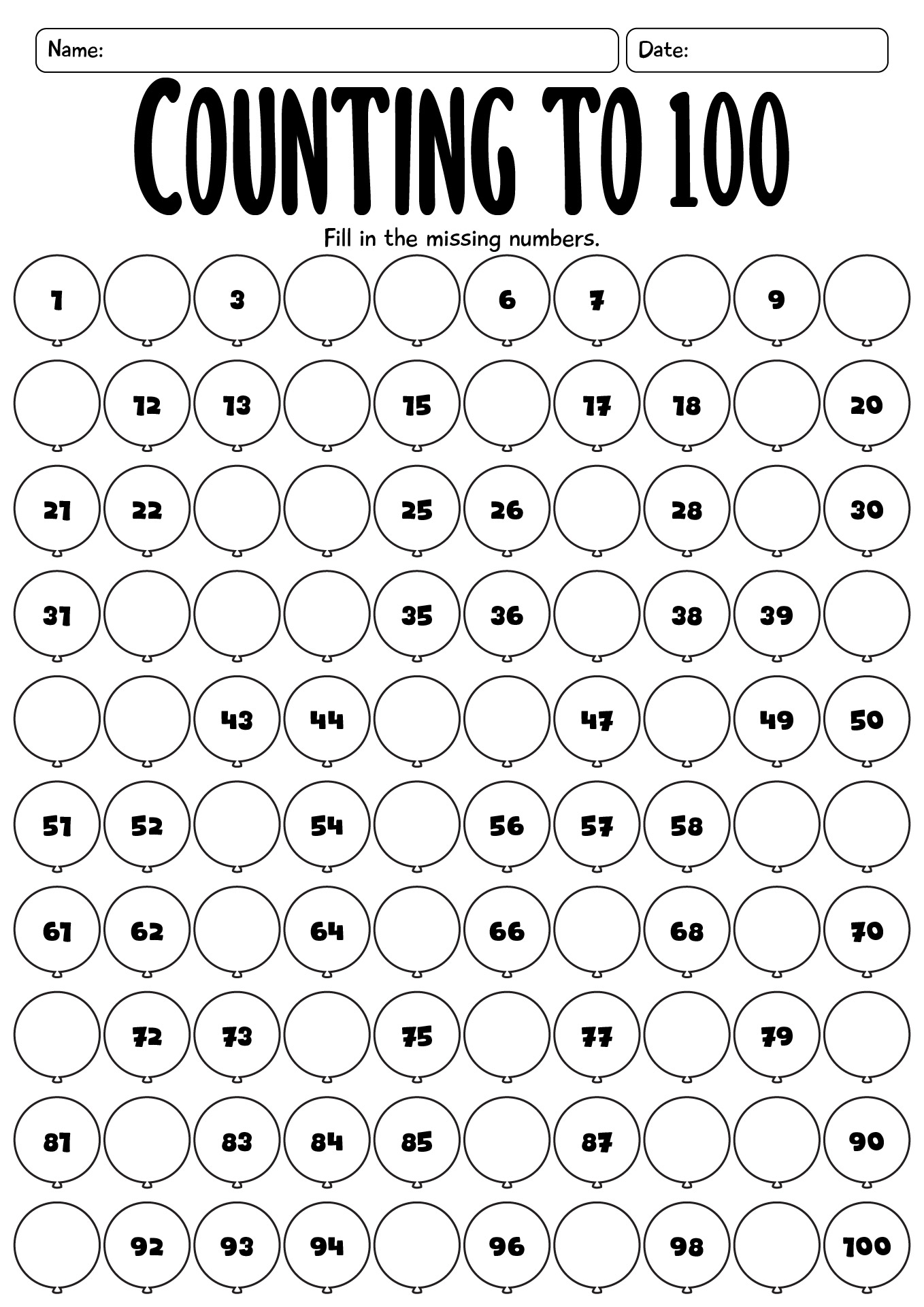 Counting To 100 Worksheets