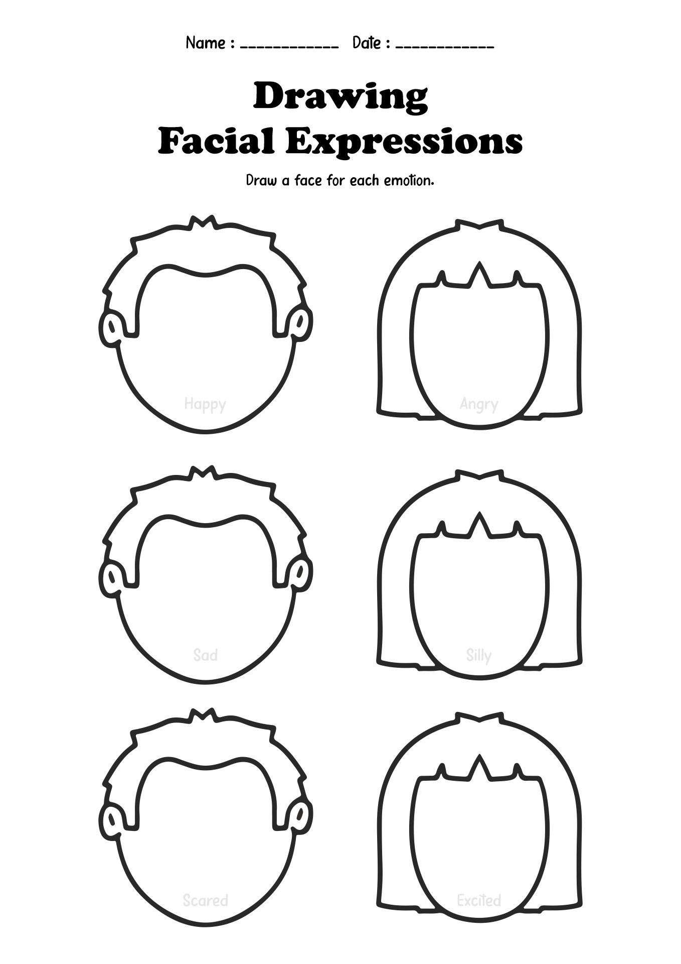 Drawing Facial Expressions Worksheet