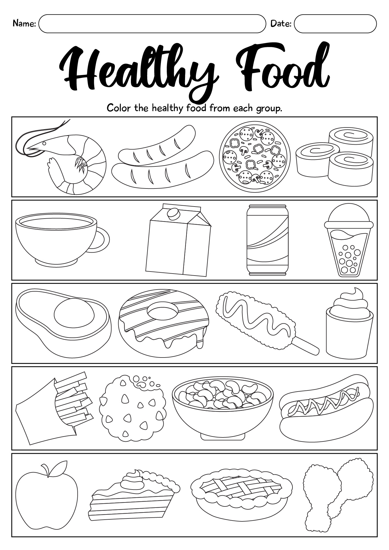 Eating Healthy Food Worksheet