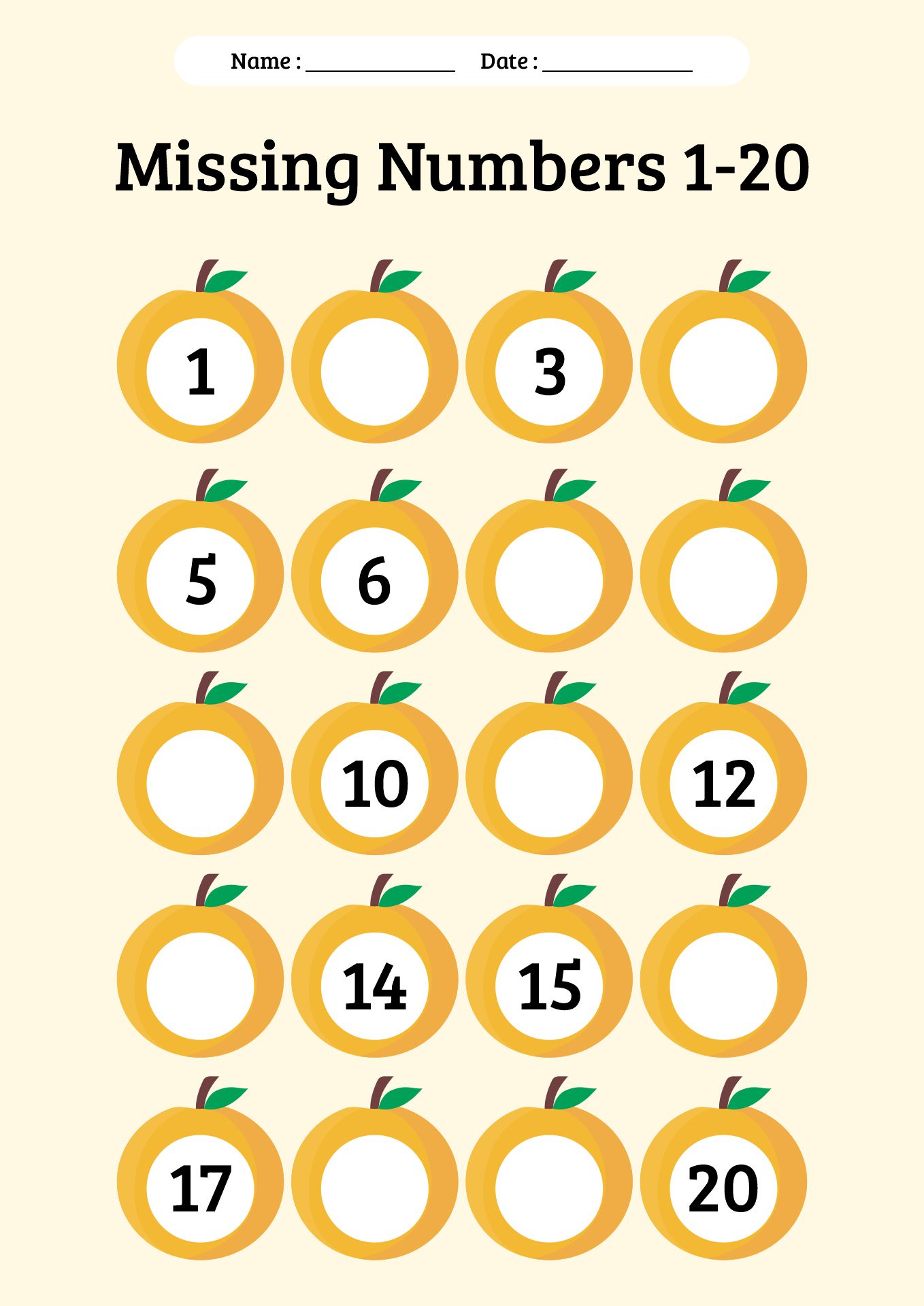 Educational Printable Missing Number Worksheets 1-20