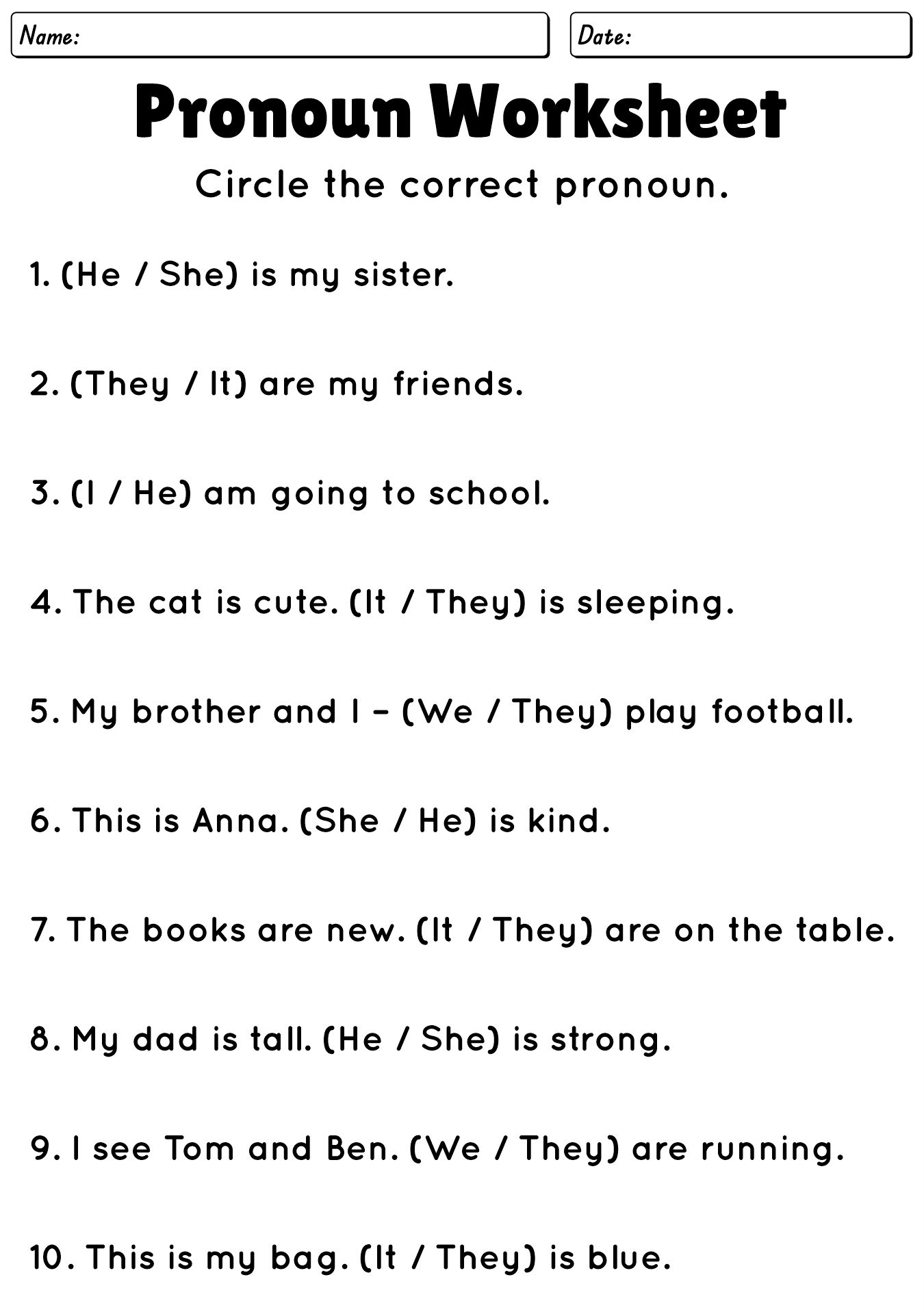 Elementary School English Grammar Worksheets