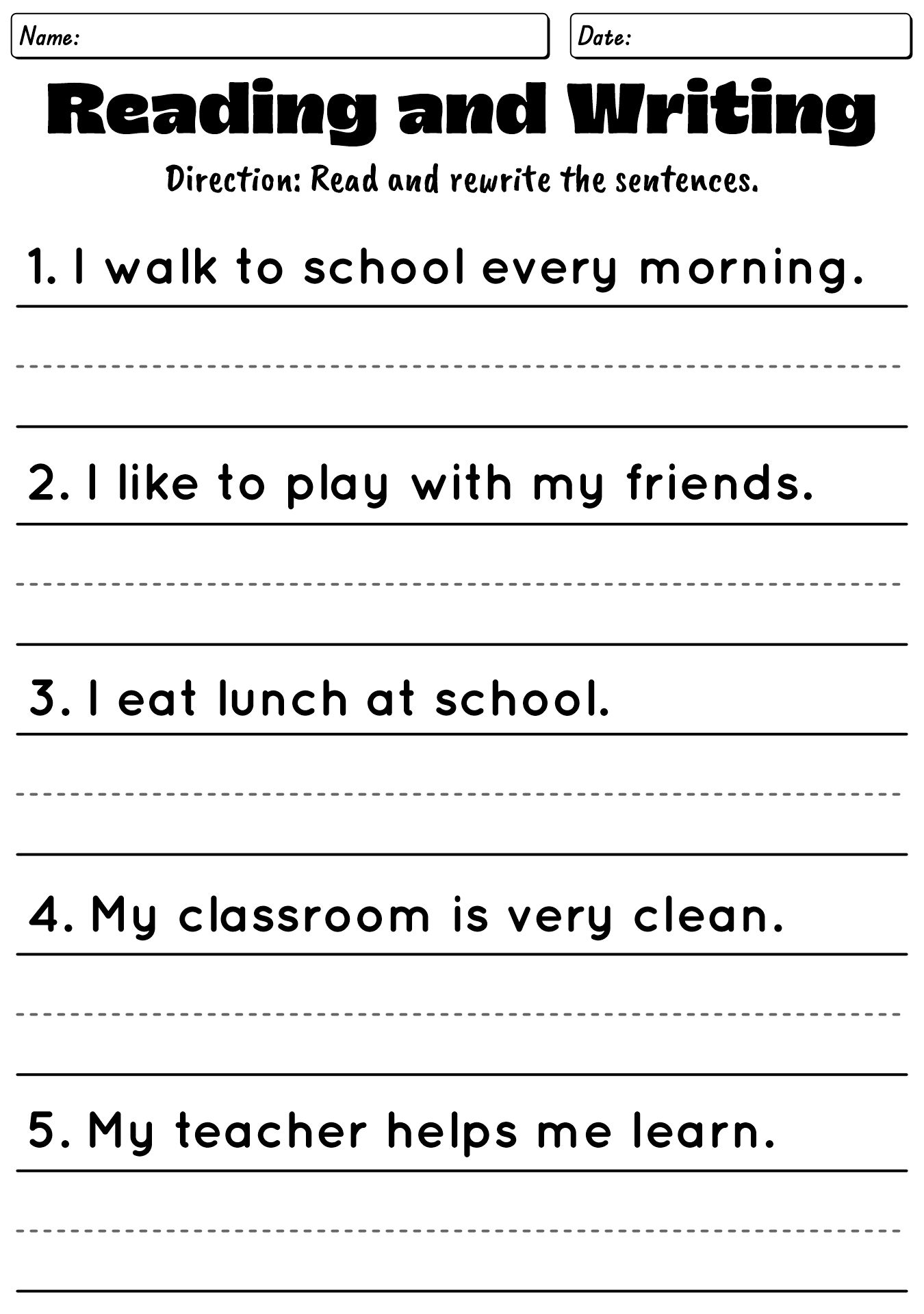 Elementary School English Writing Practice Worksheets