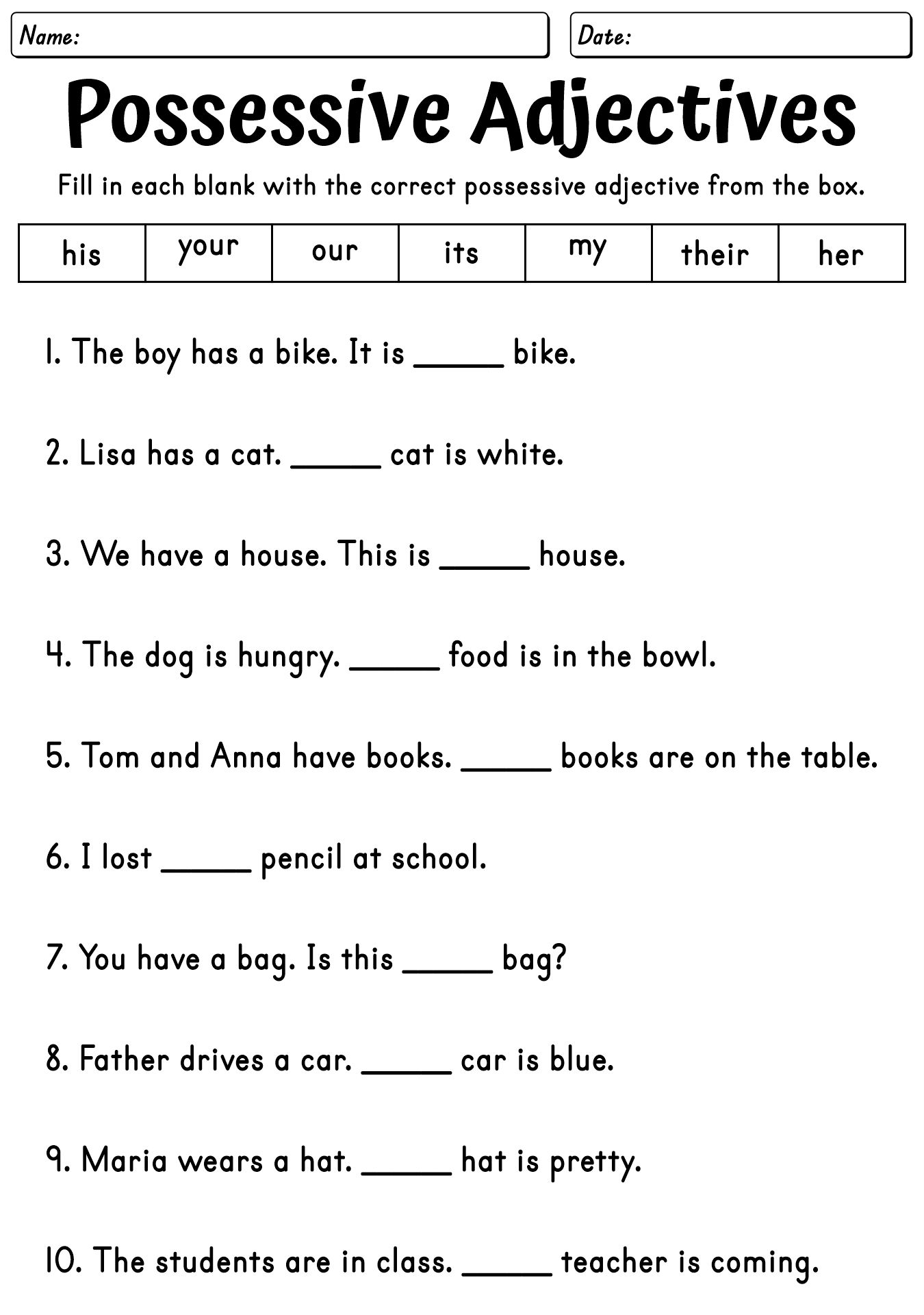 English Elementary Worksheets