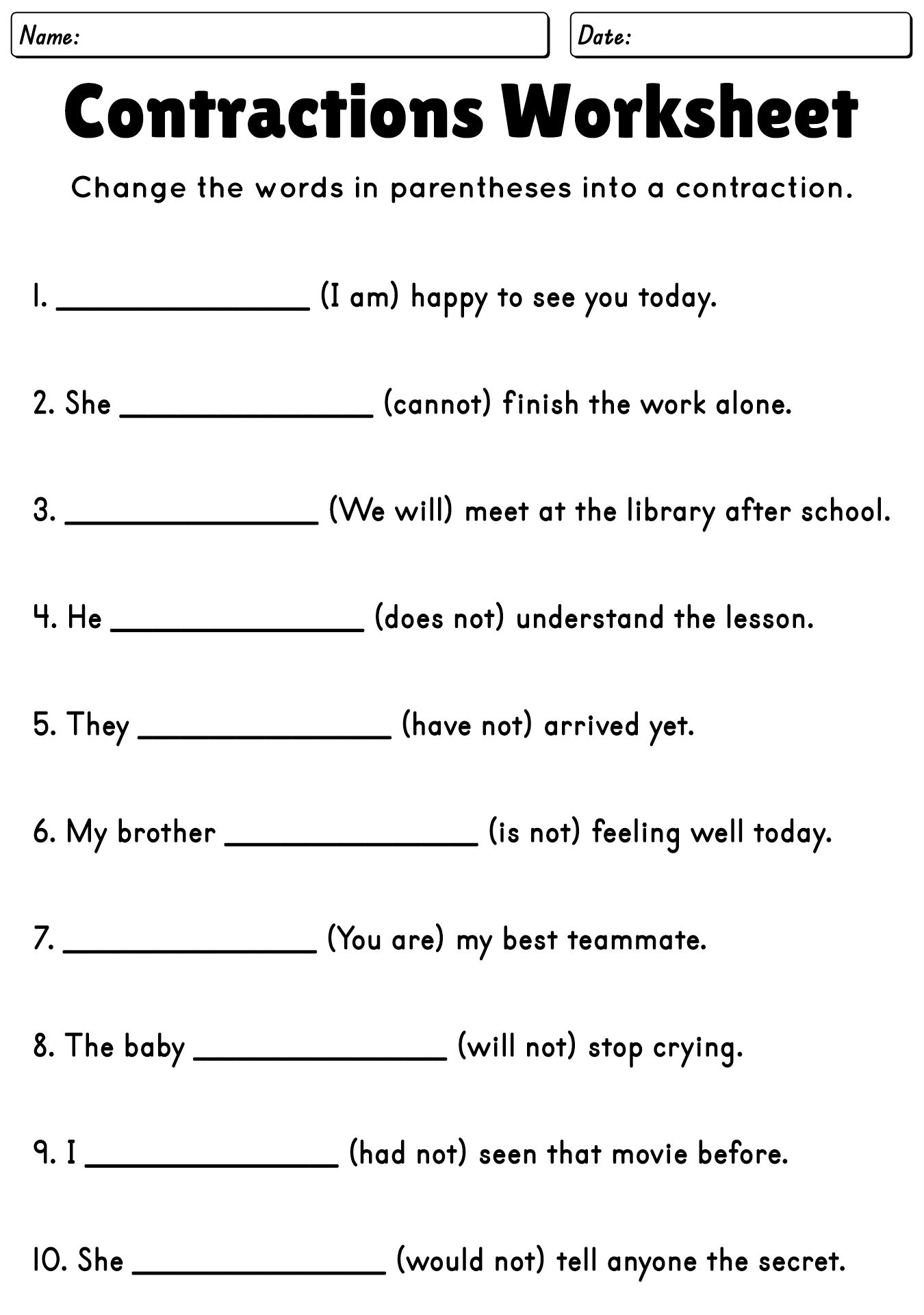 English Language Arts Worksheets
