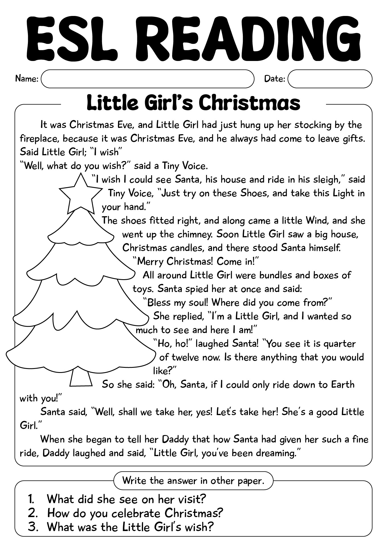 ESL Printable Grade 2 Reading Worksheet