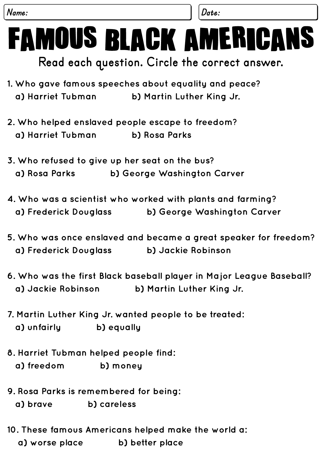 Famous Black Americans Elementary Resources