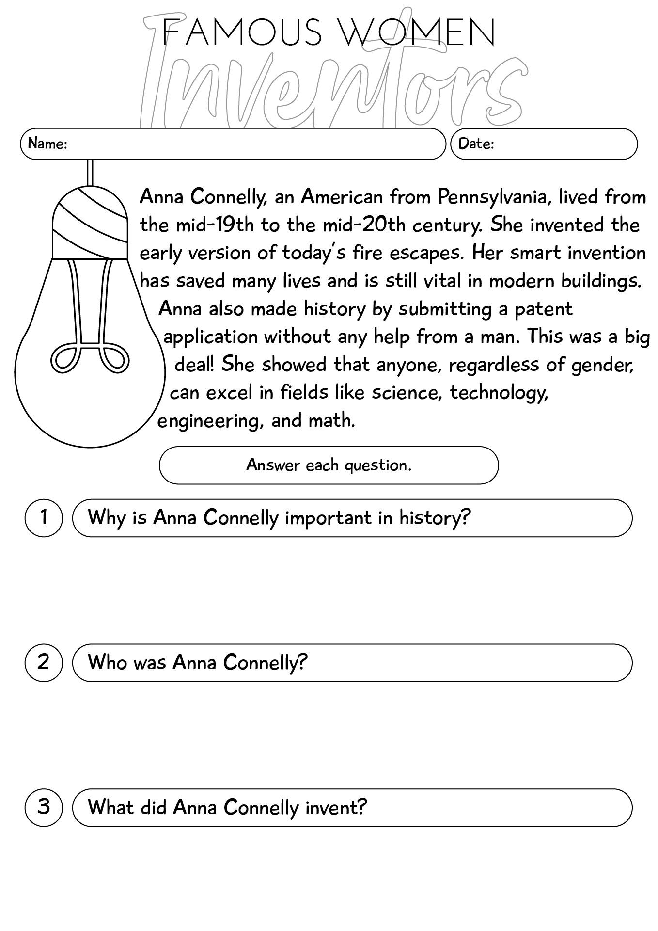 Famous Women Inventors Worksheet