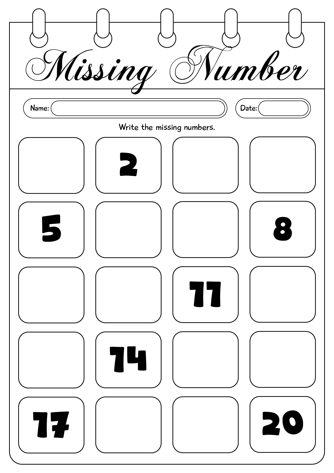 Find The Missing Numbers 1-20 Worksheet