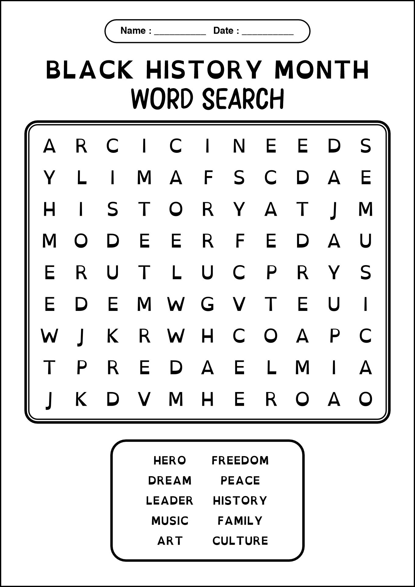 Fun Black History Month Activity Worksheet Ideas