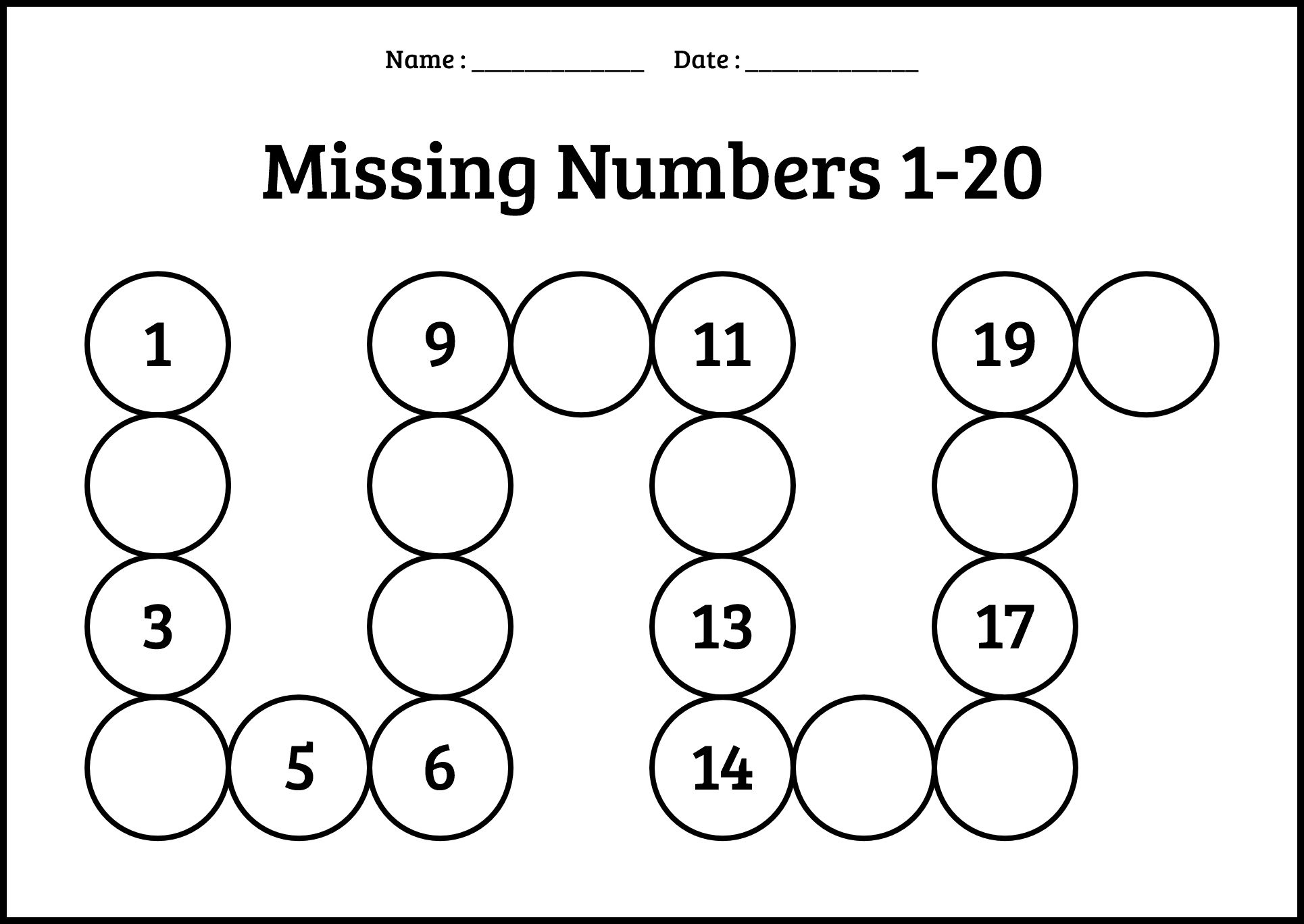 Fun Printable Missing Number Worksheets 1-20 for Children