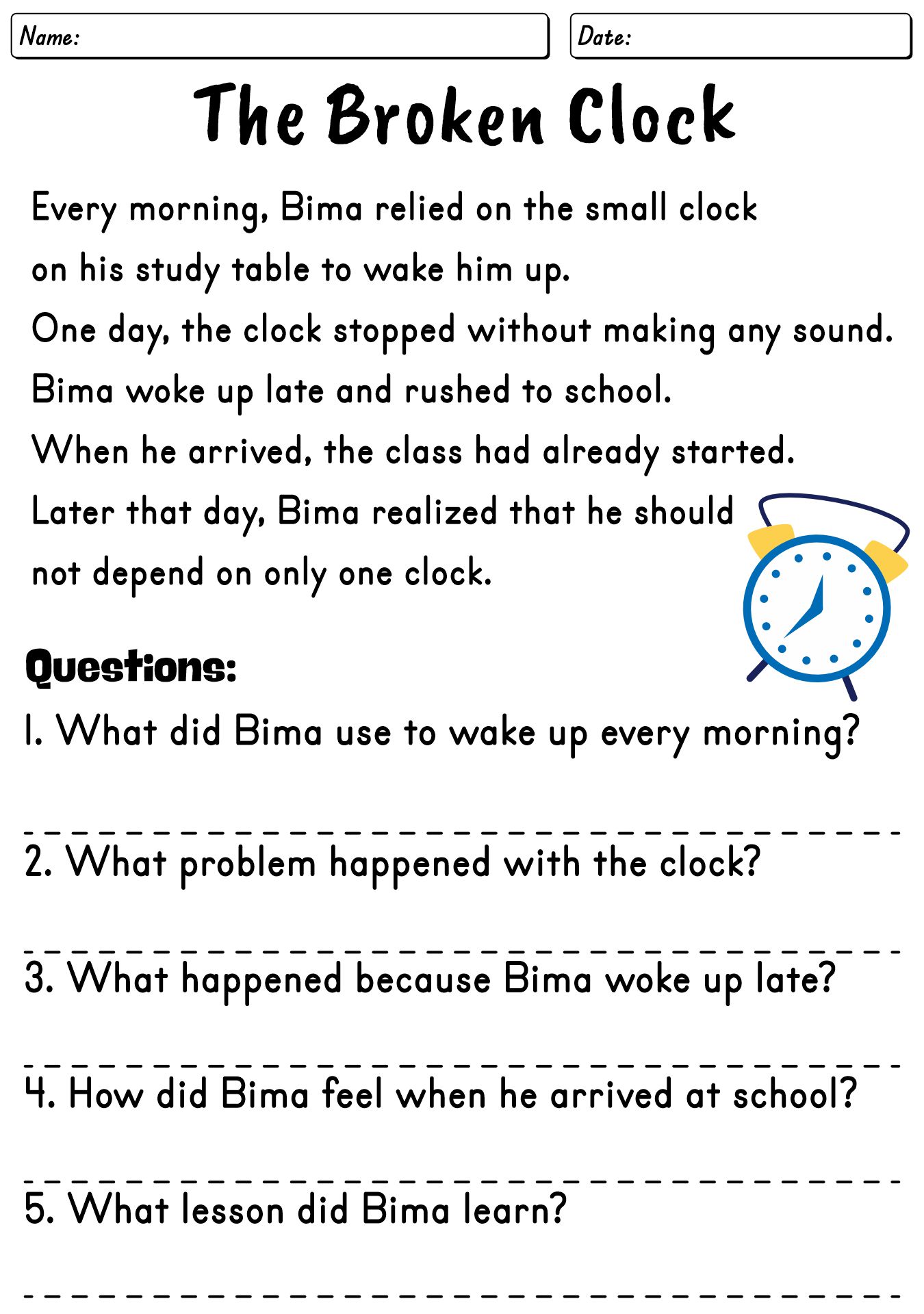 Grade 2 Reading Comprehension Worksheet