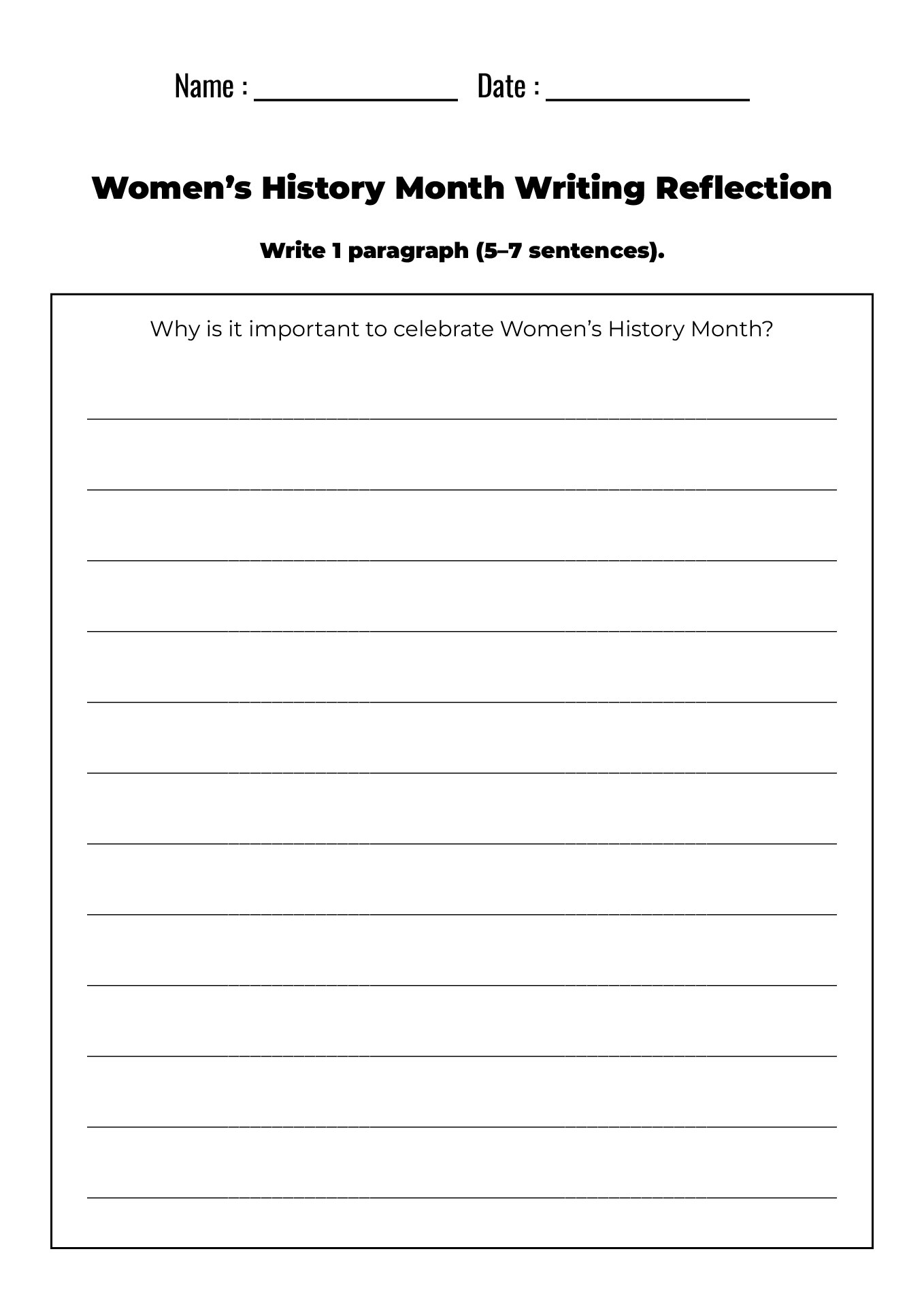 Grade 4 Curriculum Ideas for Womens History Month