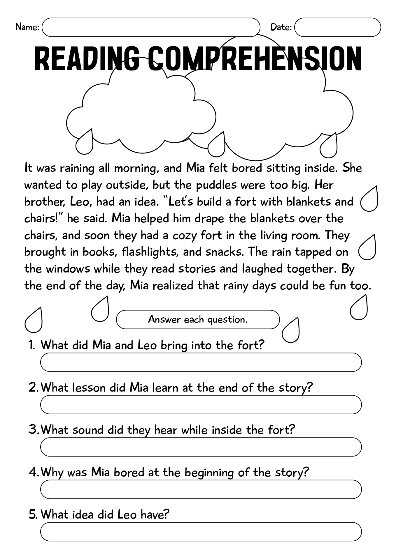 Grade Leveled Reading Comprehension Worksheet