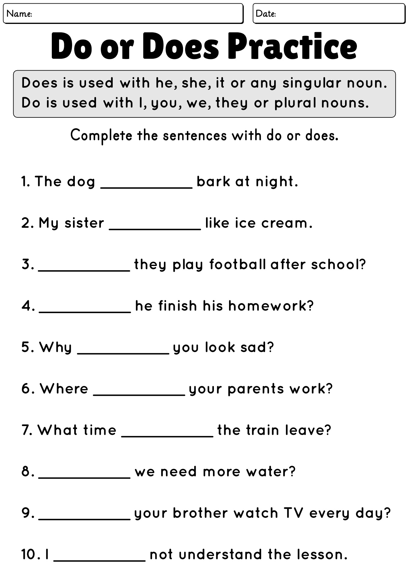 Grammar 2nd Grade Worksheet