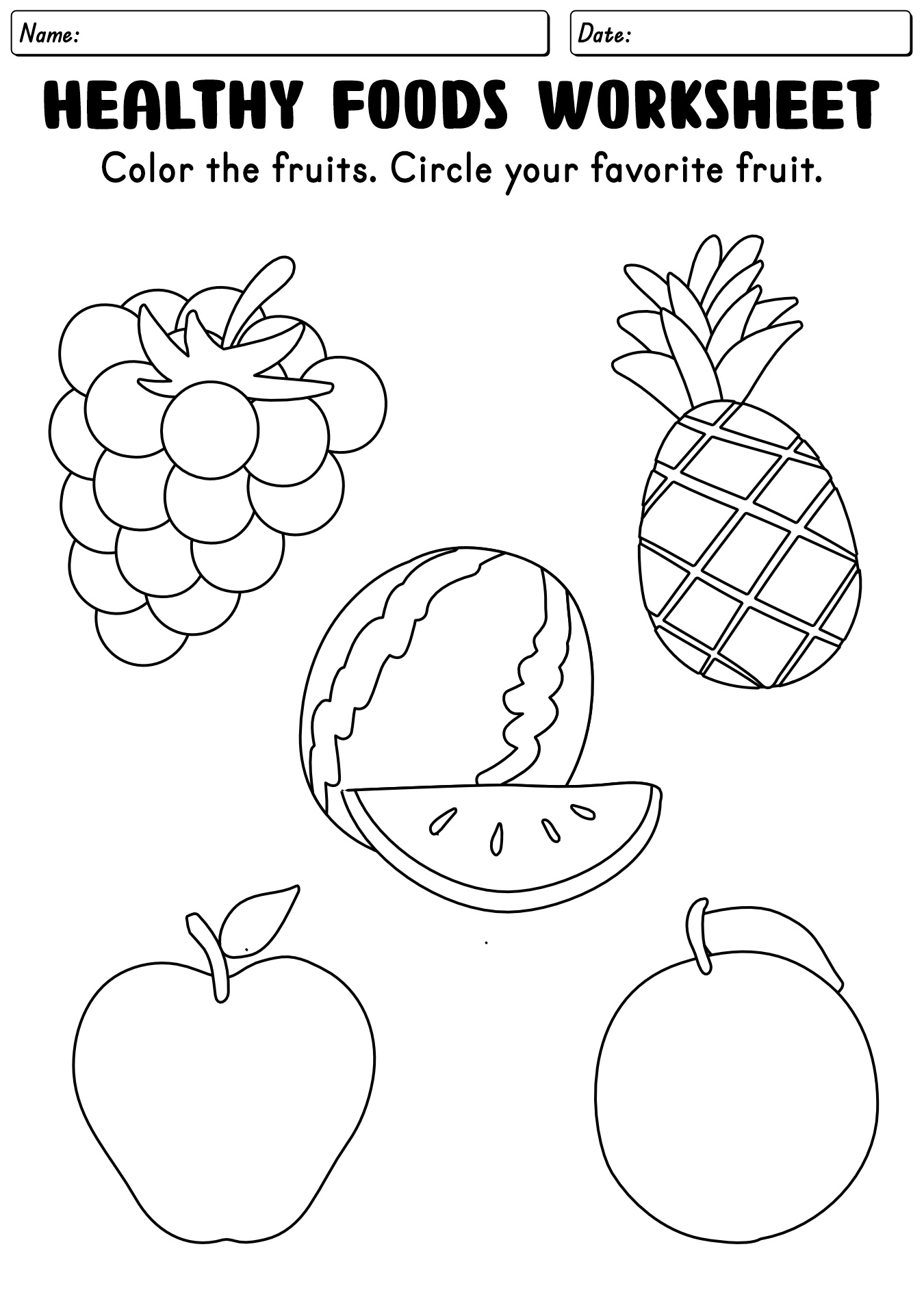 Healthy Foods Worksheet For Kids