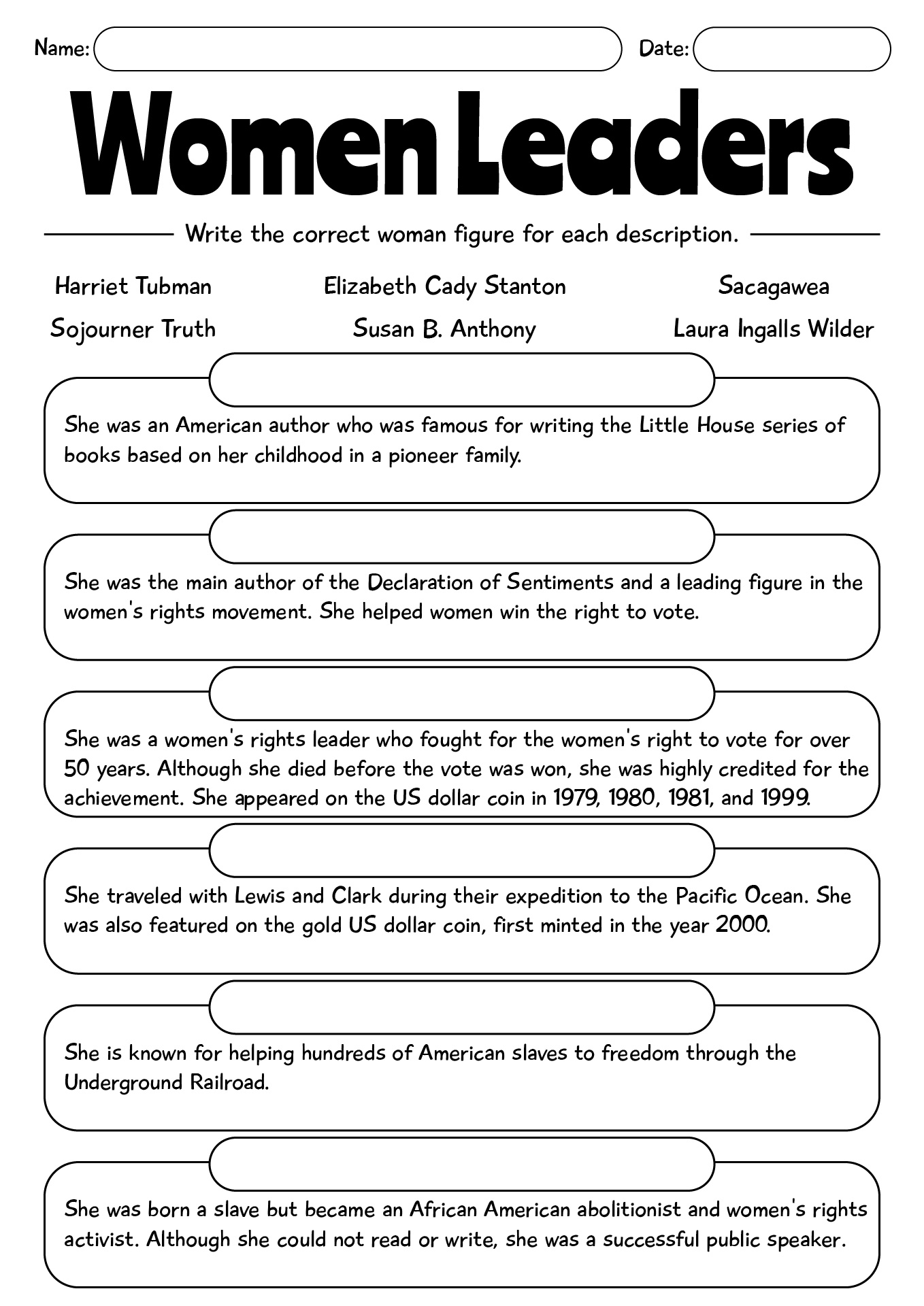 Historic World Women Leaders Worksheet