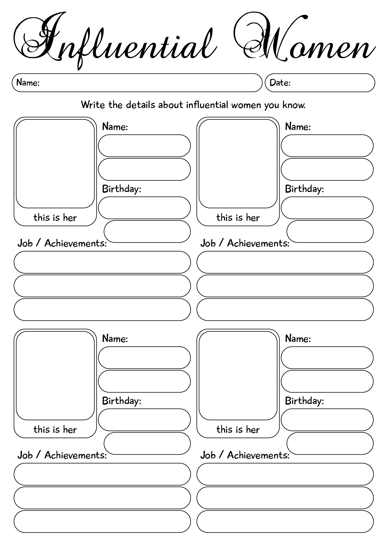Influential Women Worksheet
