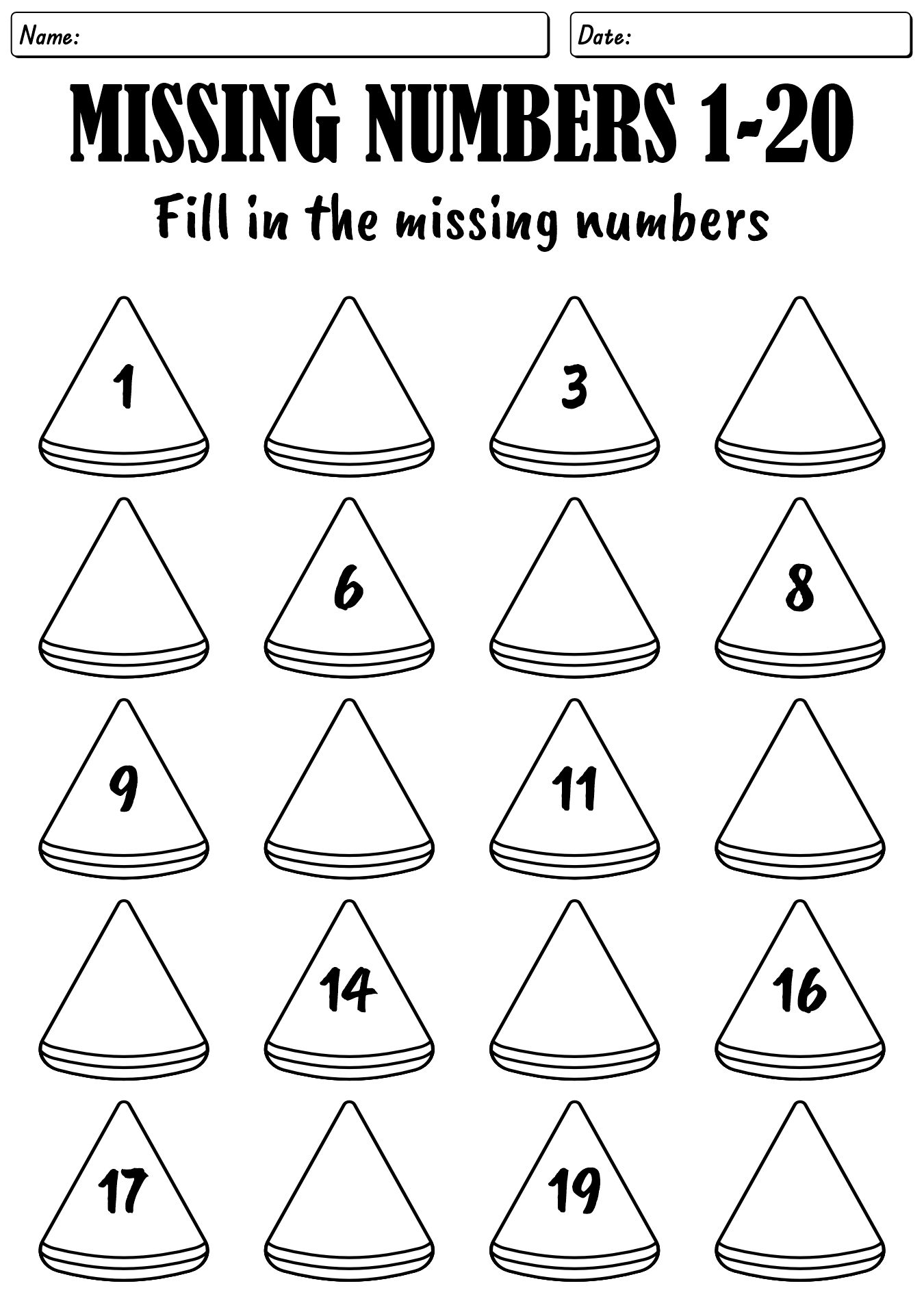 Kindergarten Missing Number 1-20 Fun Worksheets