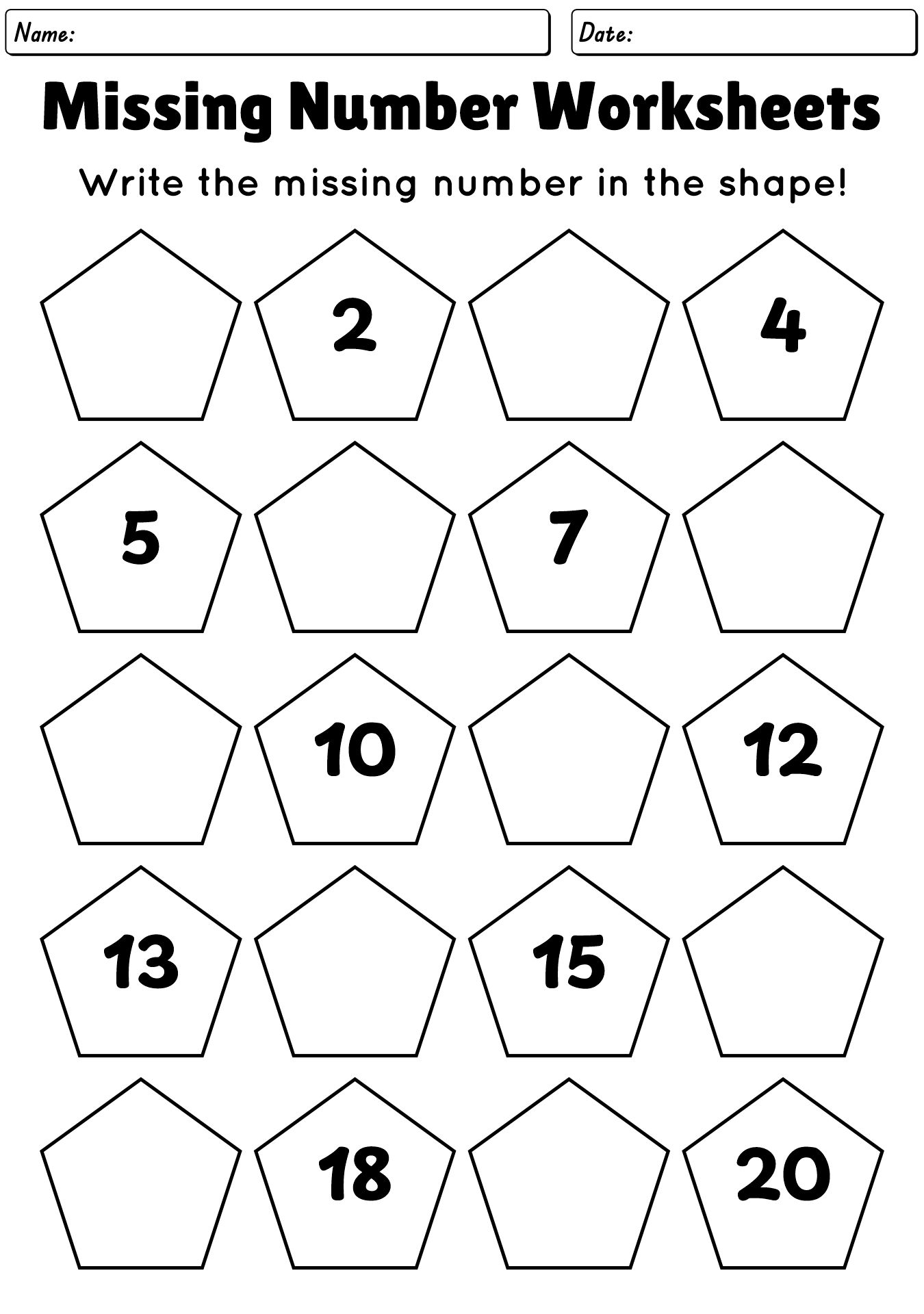 Kindergarten Missing Number Counting Practice