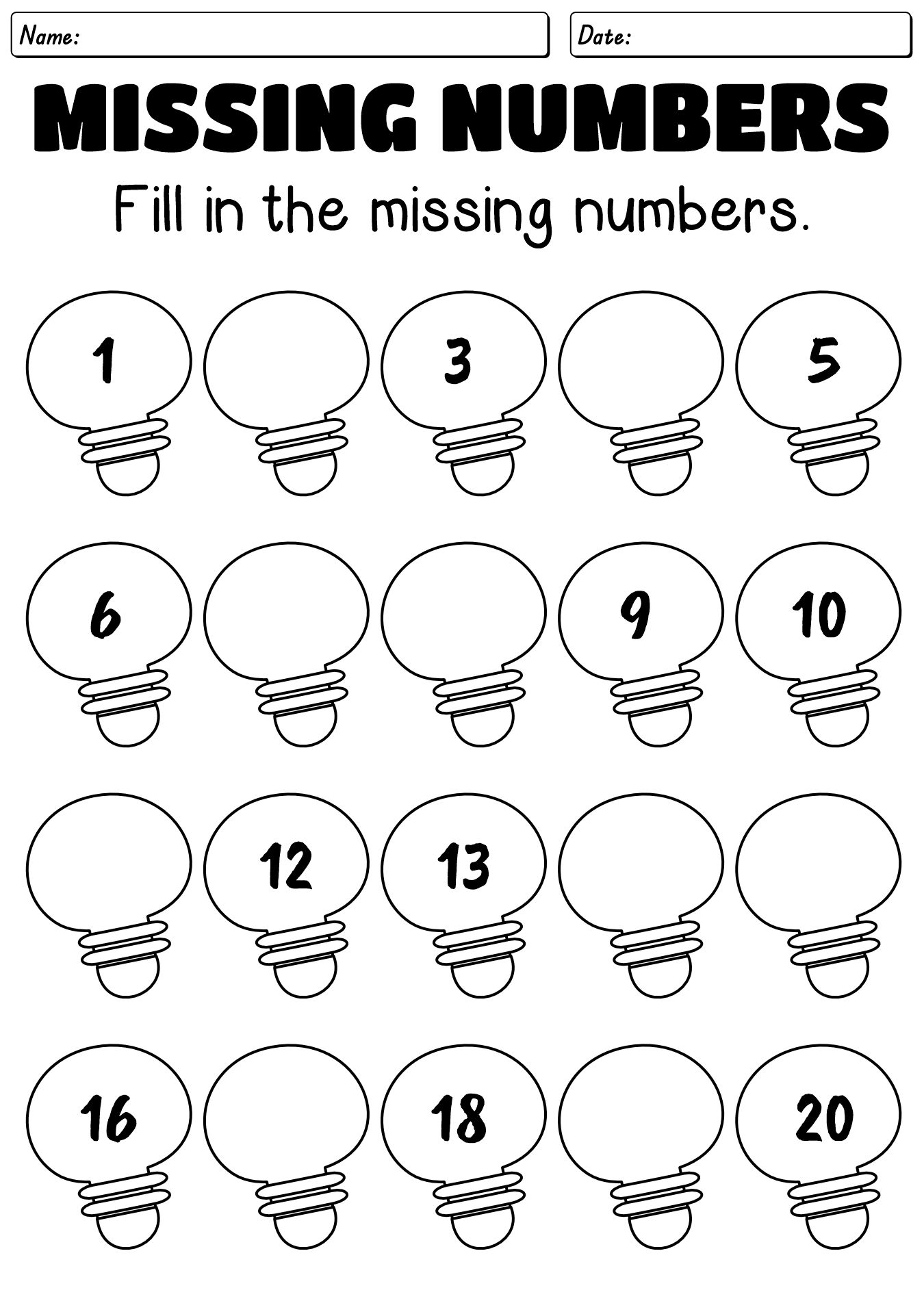 Kindergarten Worksheet Fill In The Missing Number