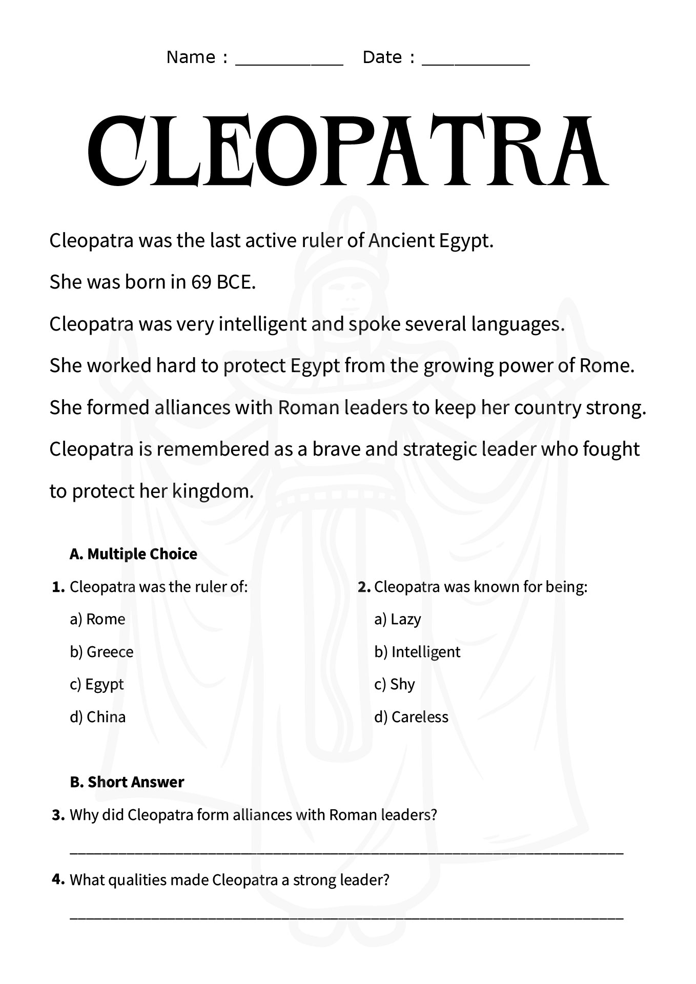 Legendary Women Leaders Curriculum Sheets